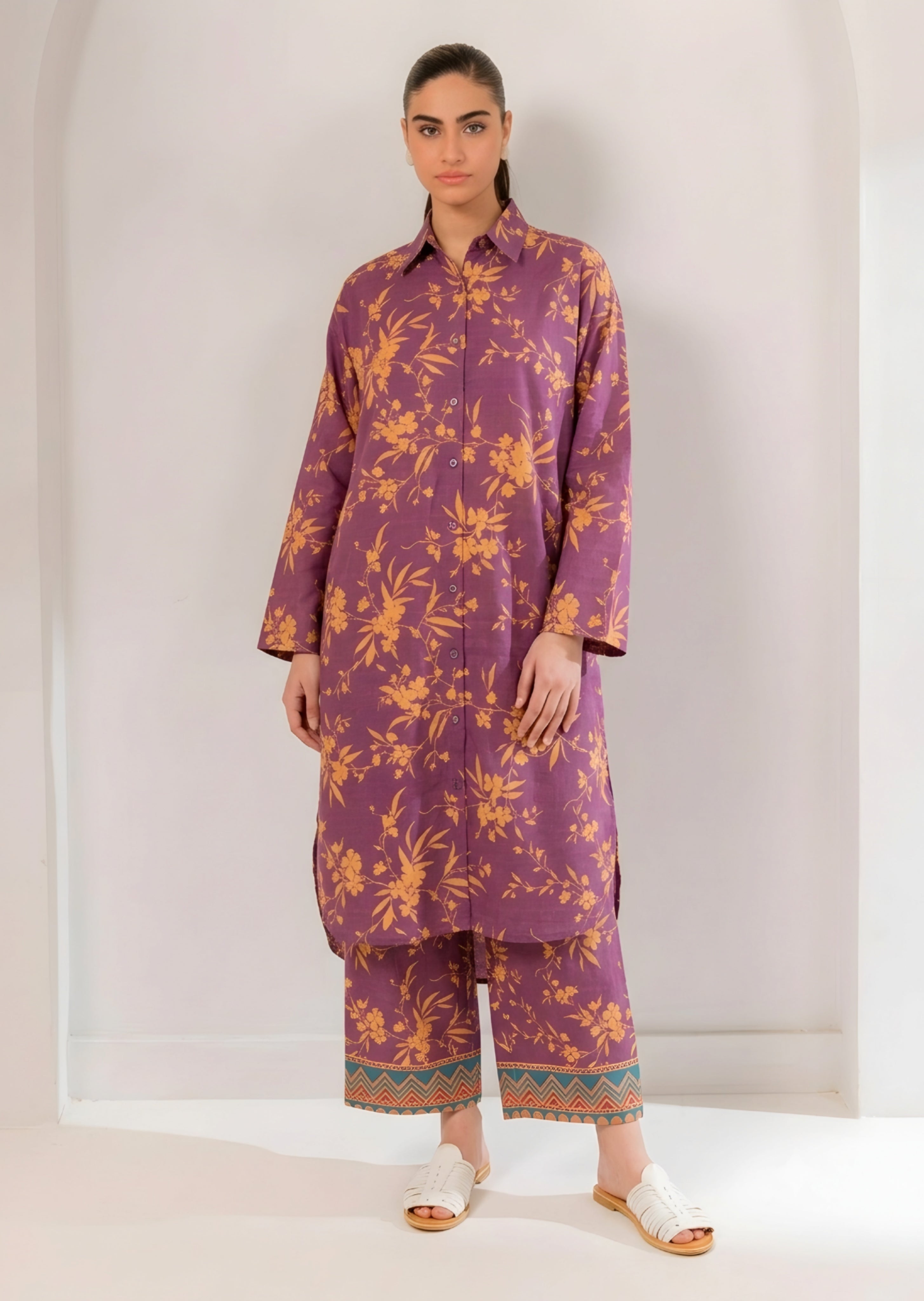 lawn Unstitched in Royal amethyst, orange