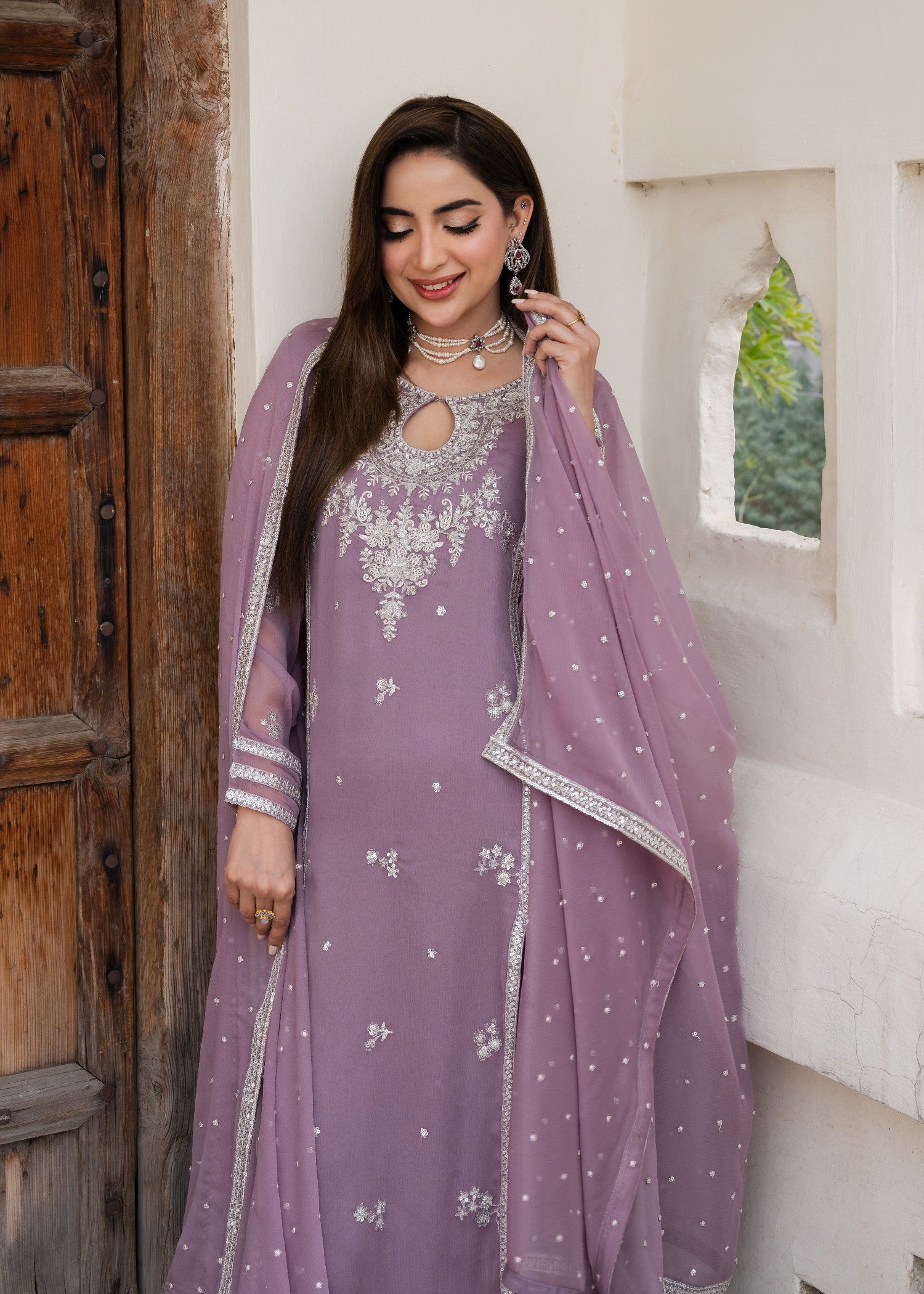 chiffon Pishwas in Heathered lilac
