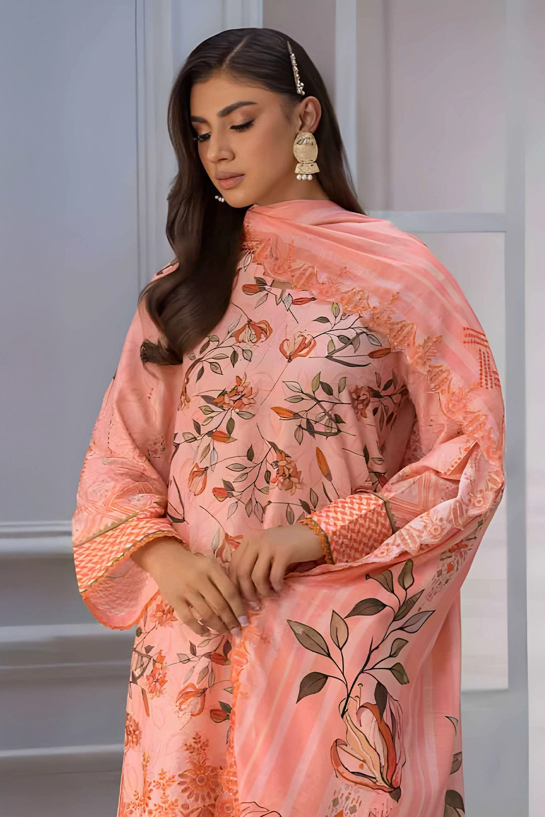 lawn Unstitched in Peach pink