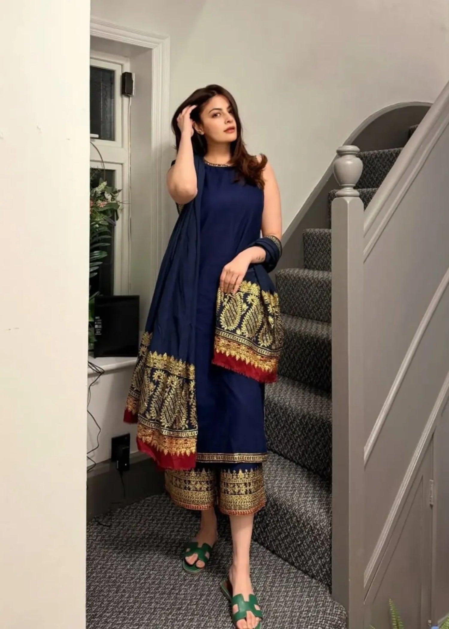 polycotton Kurta Set in Navy blue