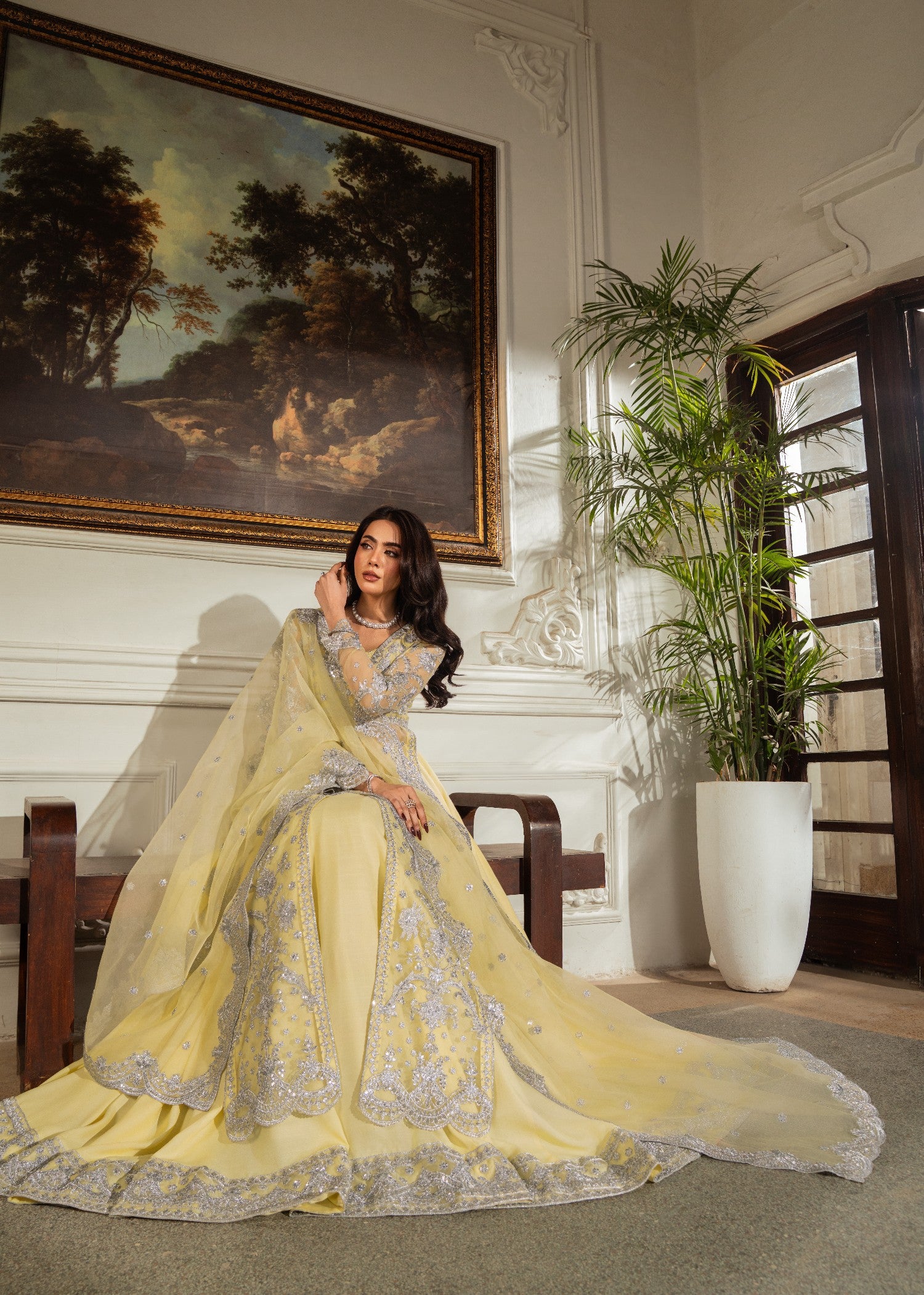 organza Lehenga in Pale yellow