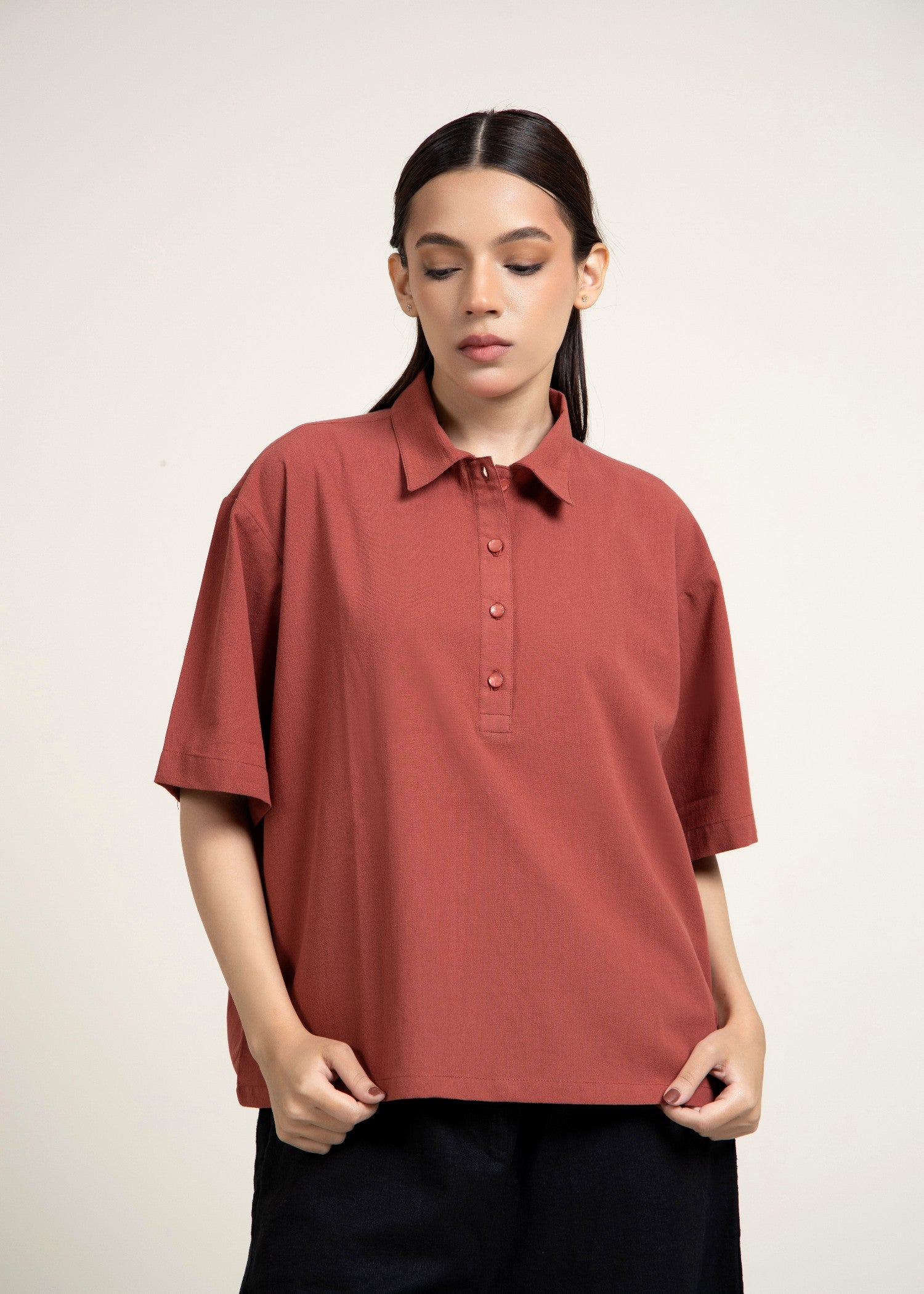 cotton linen Top in Rust red