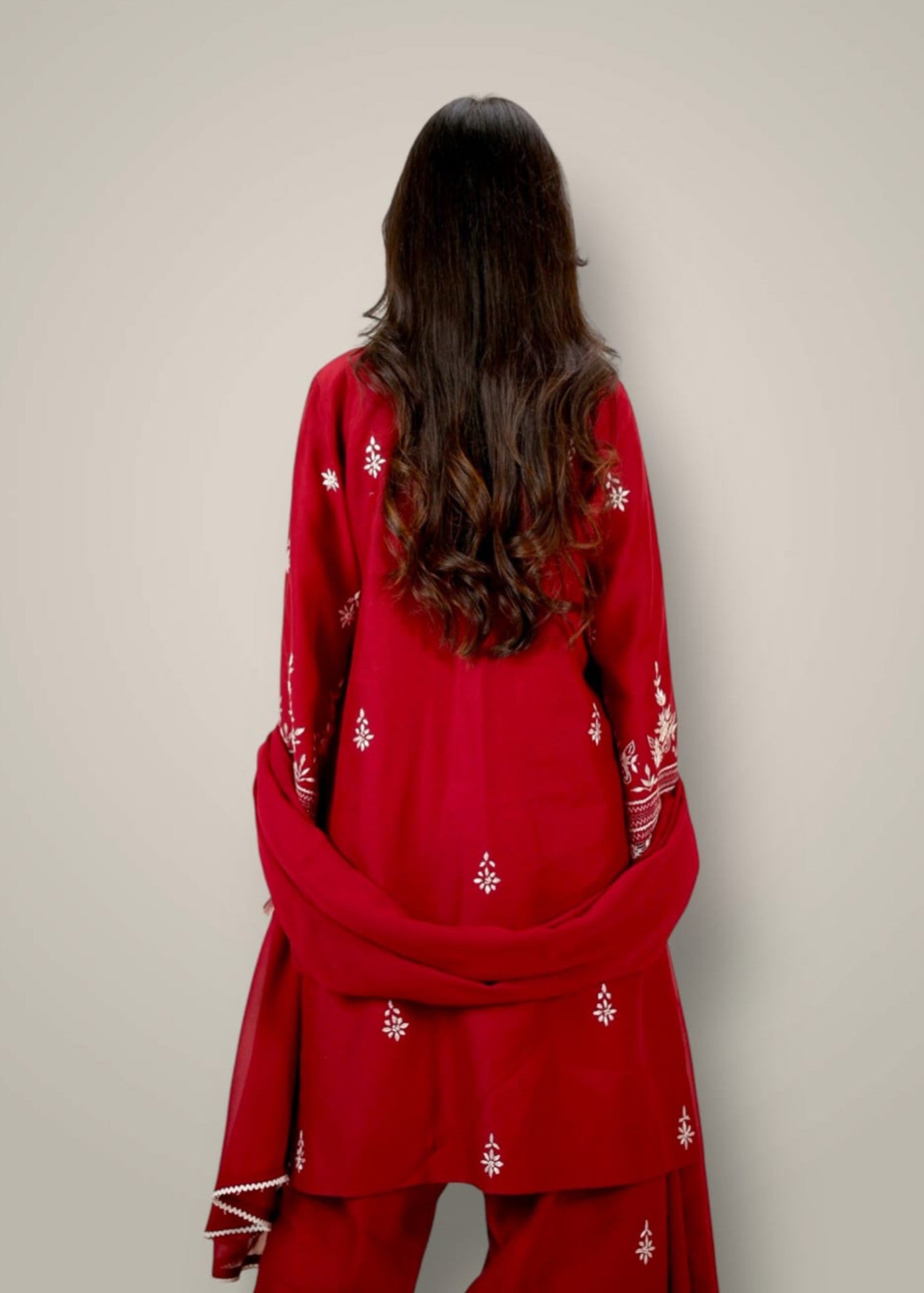 khaddar Kurta Set in Blush red