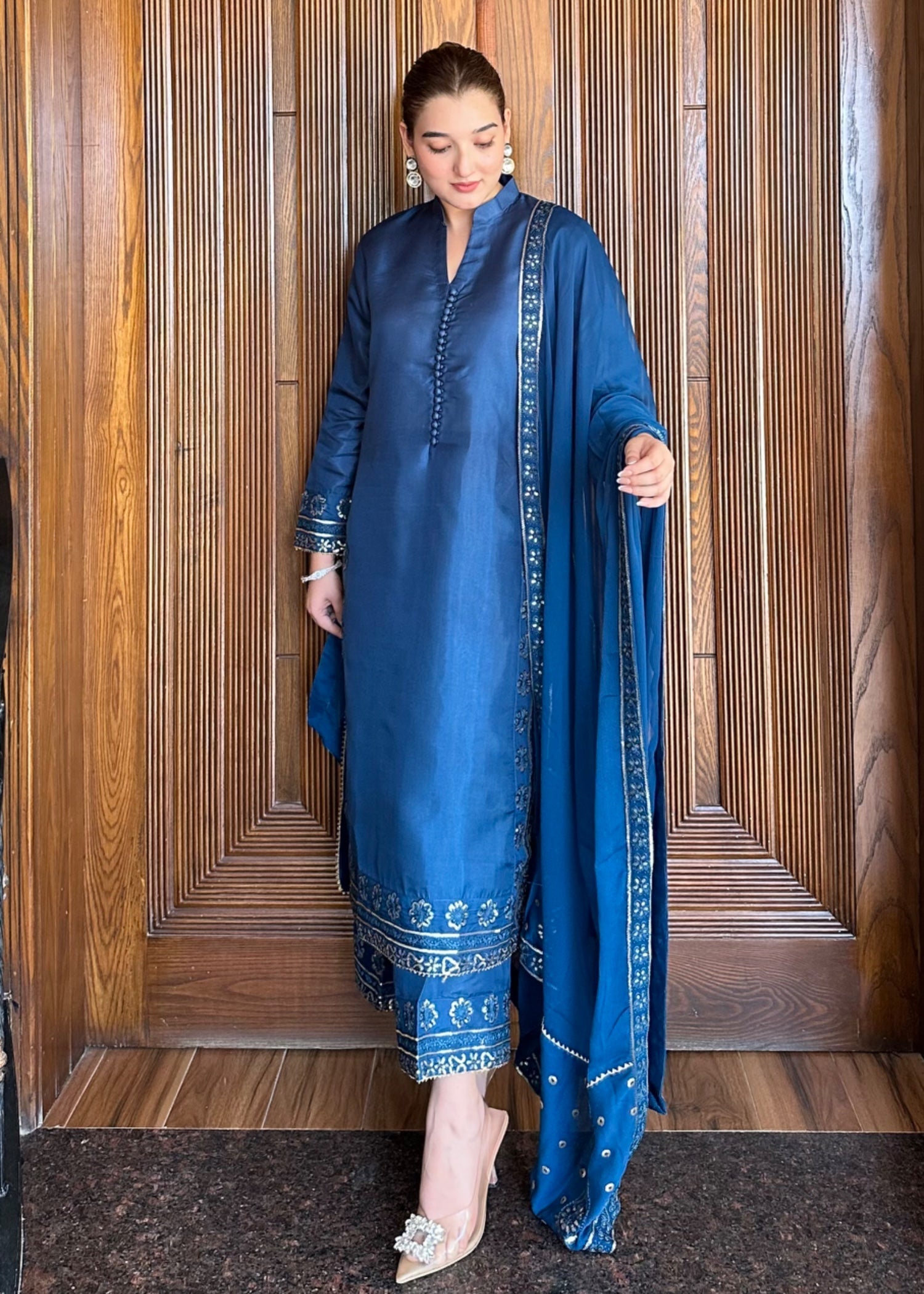 kattan silk Kurta Set in Cobalt blue