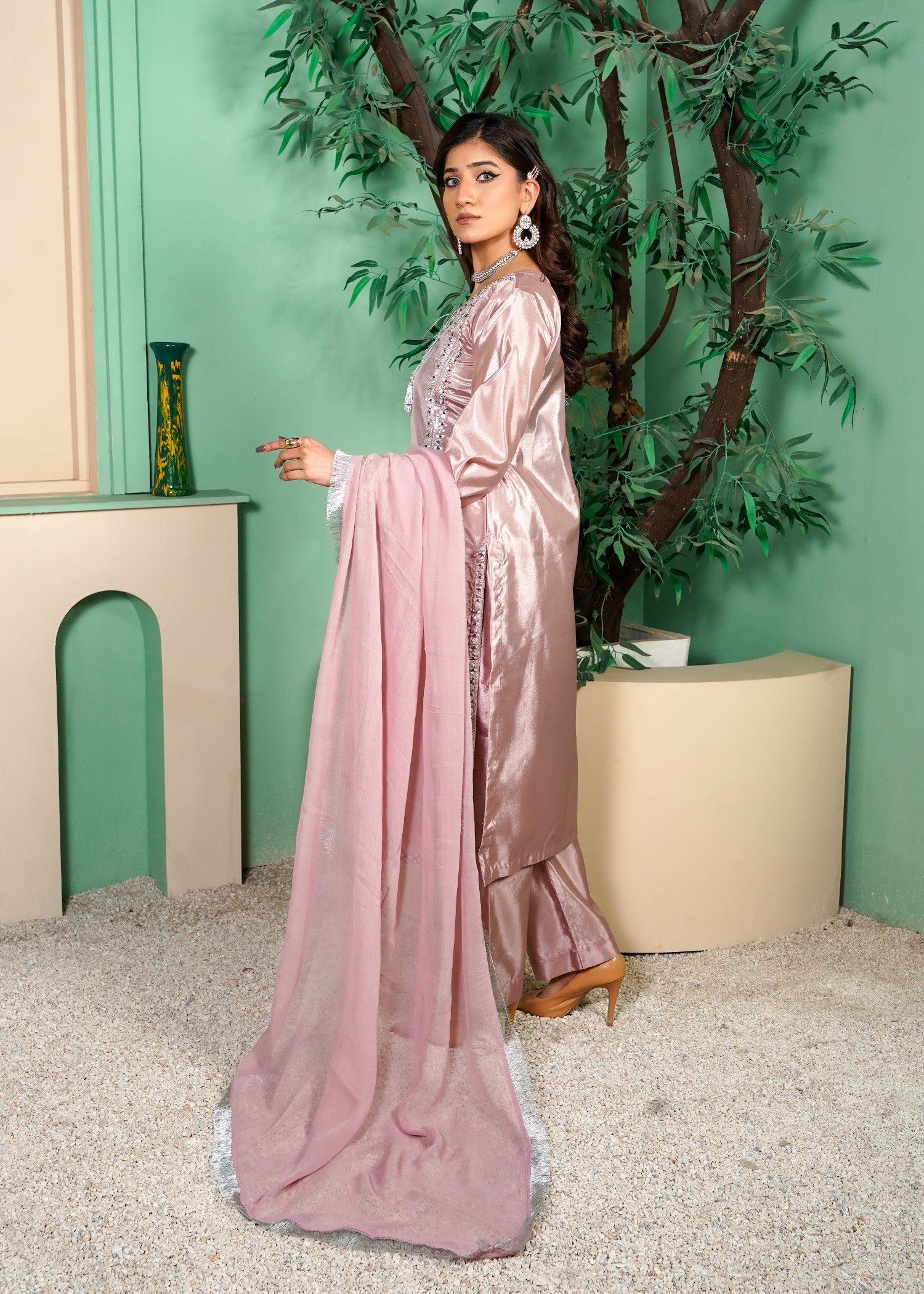 kattan silk Kurta Set in Mauve pink