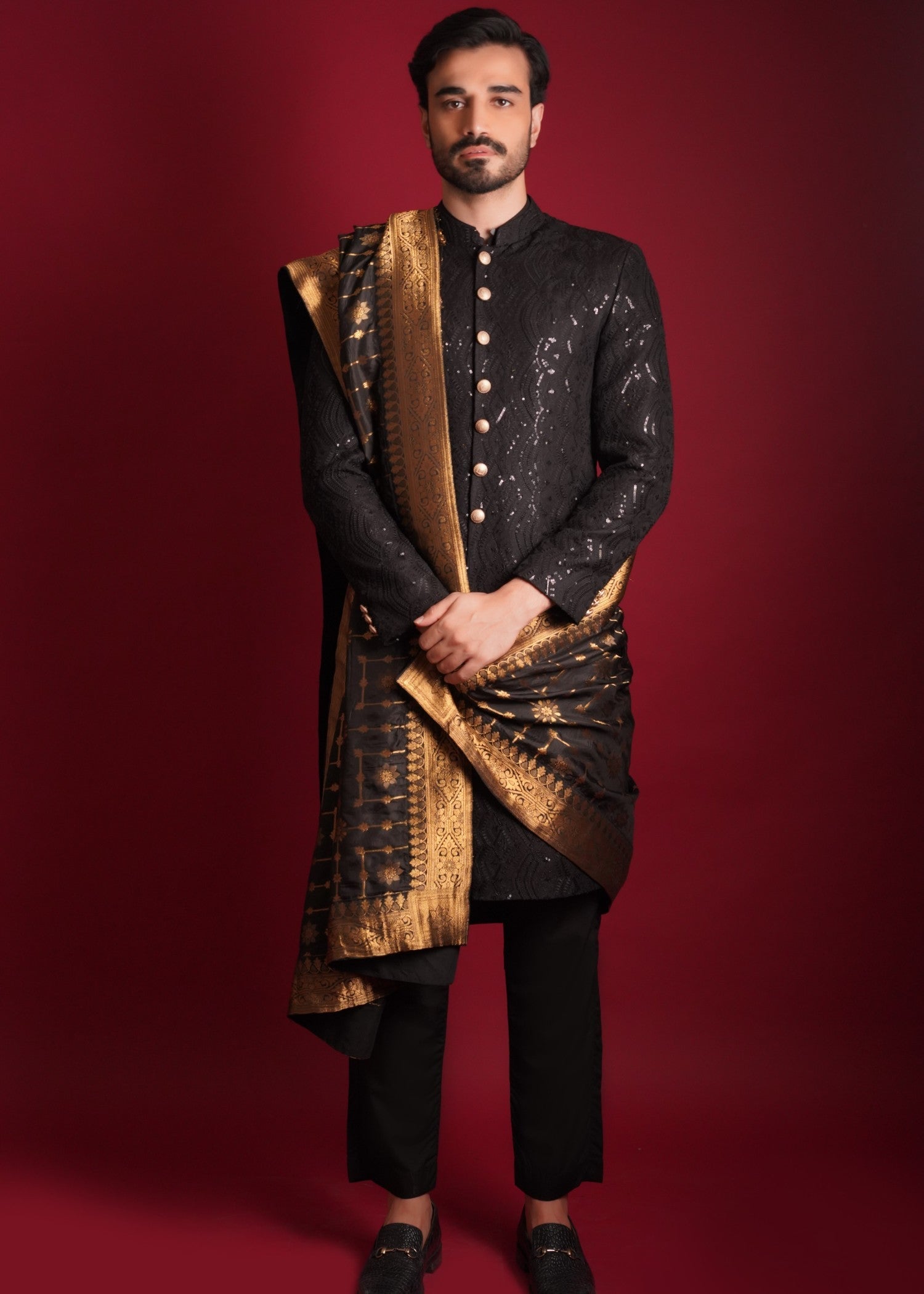 suiting Sherwani in Jet black