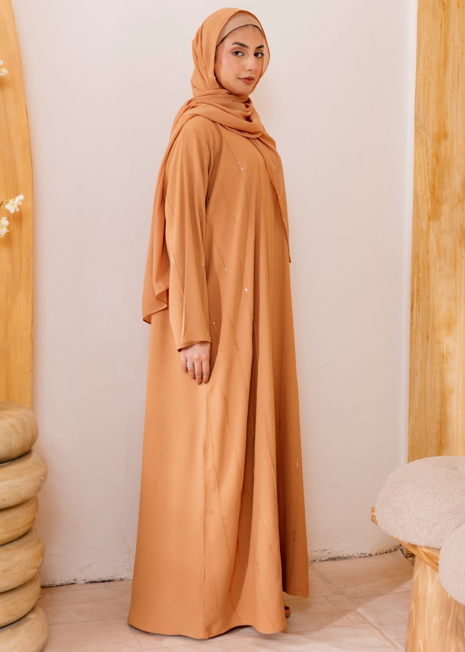 nidha blend Abaya in Apricot orange