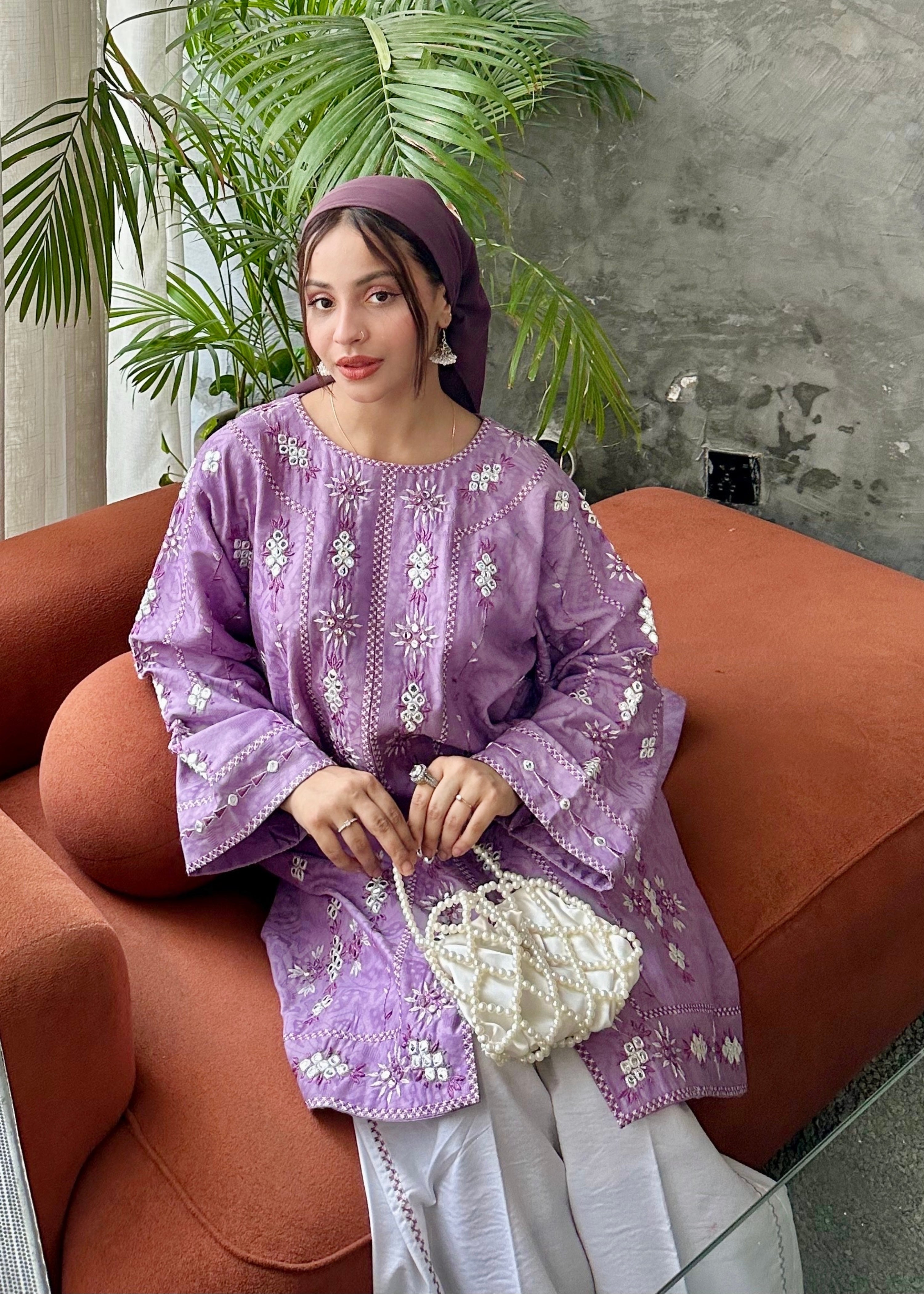 dobby crepe Kurta Set in Royal amethyst