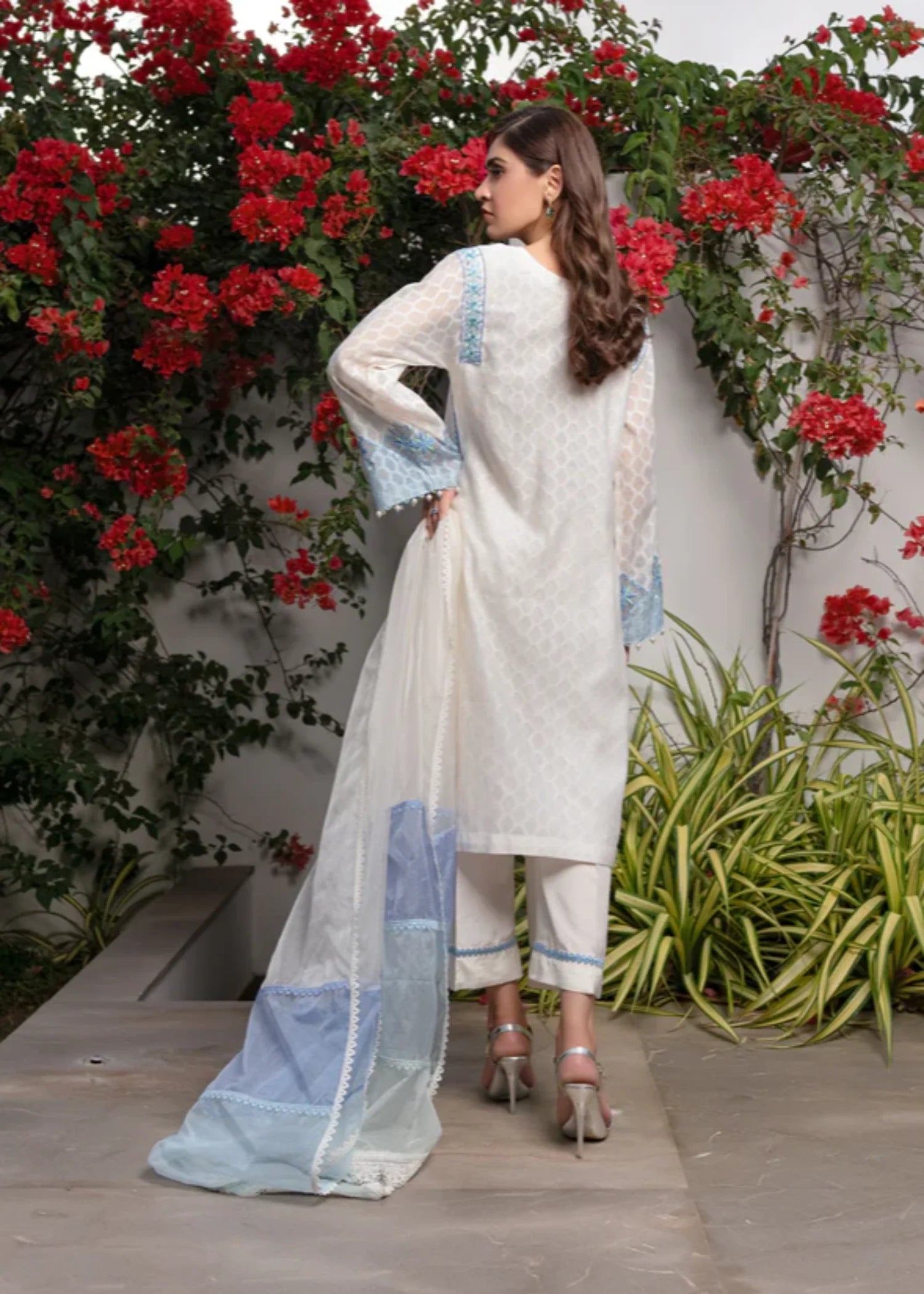 khaddi net Kurta Set in White