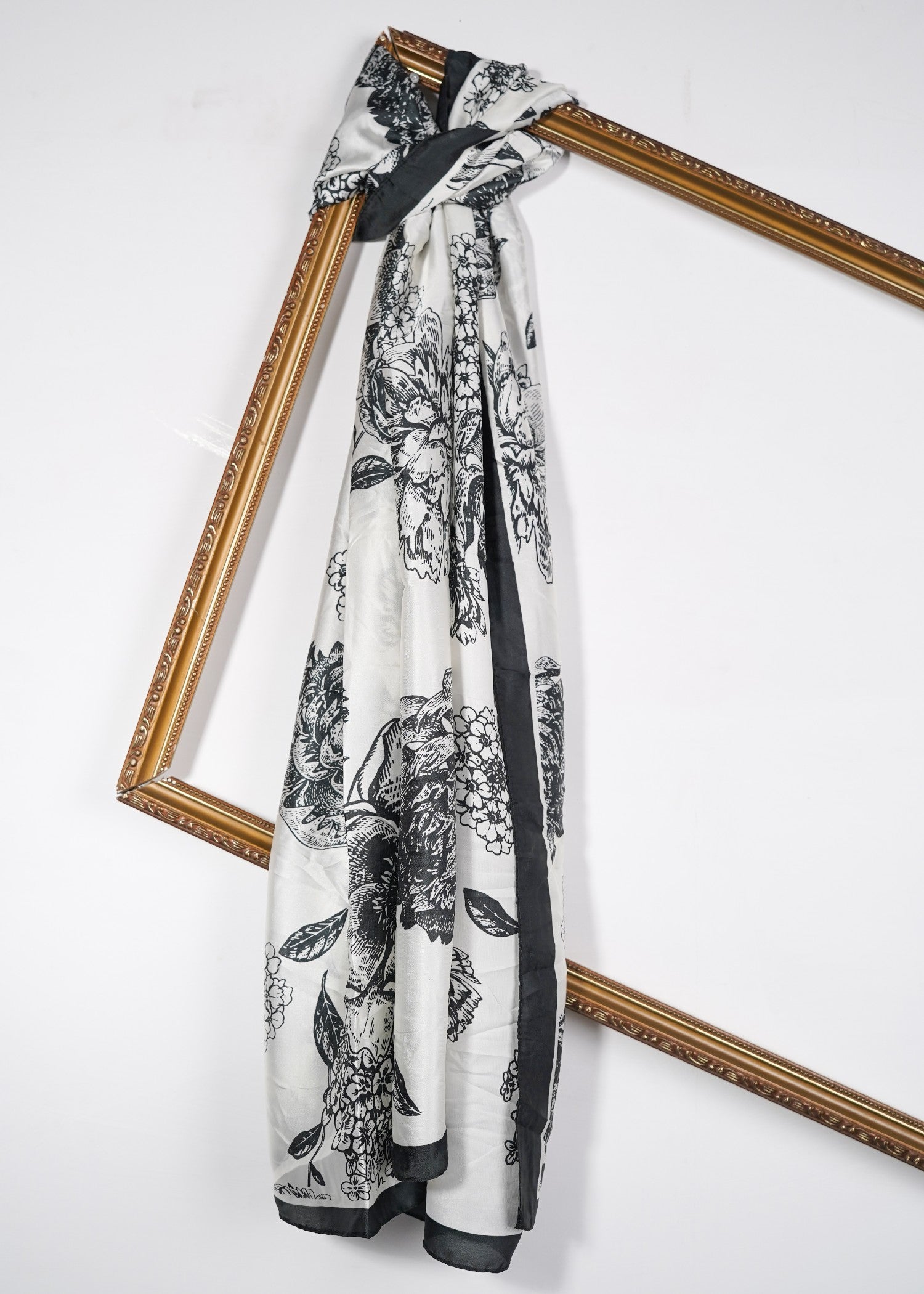 silk Hijab in White, black