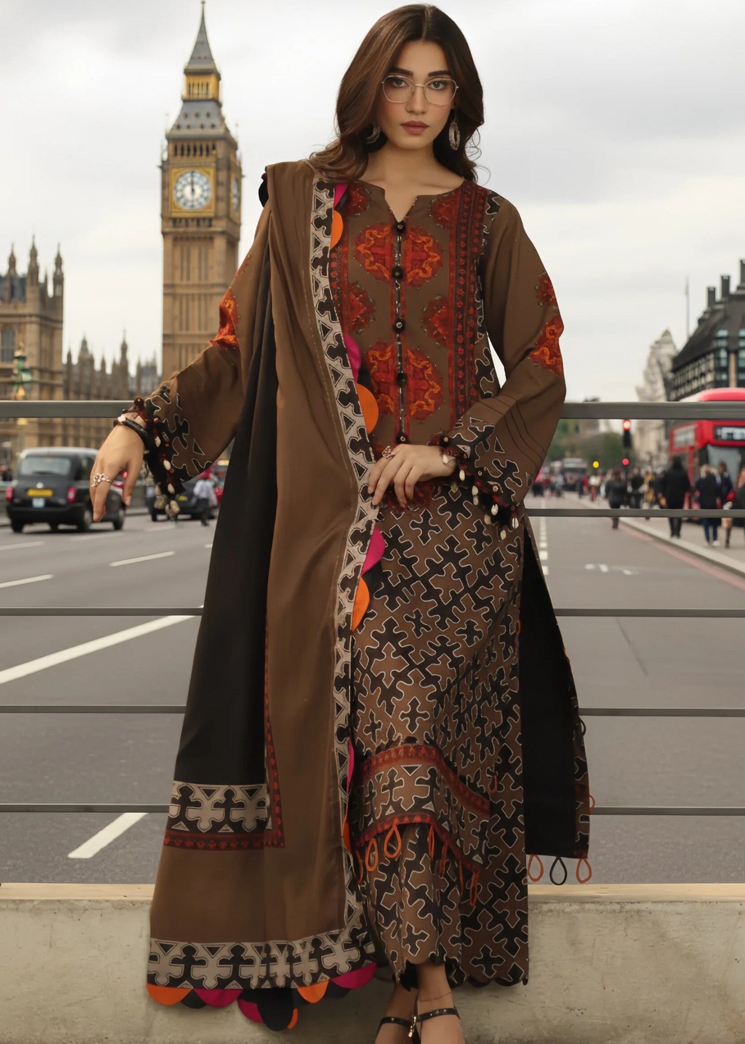 poly grip Kurta Set in Brown