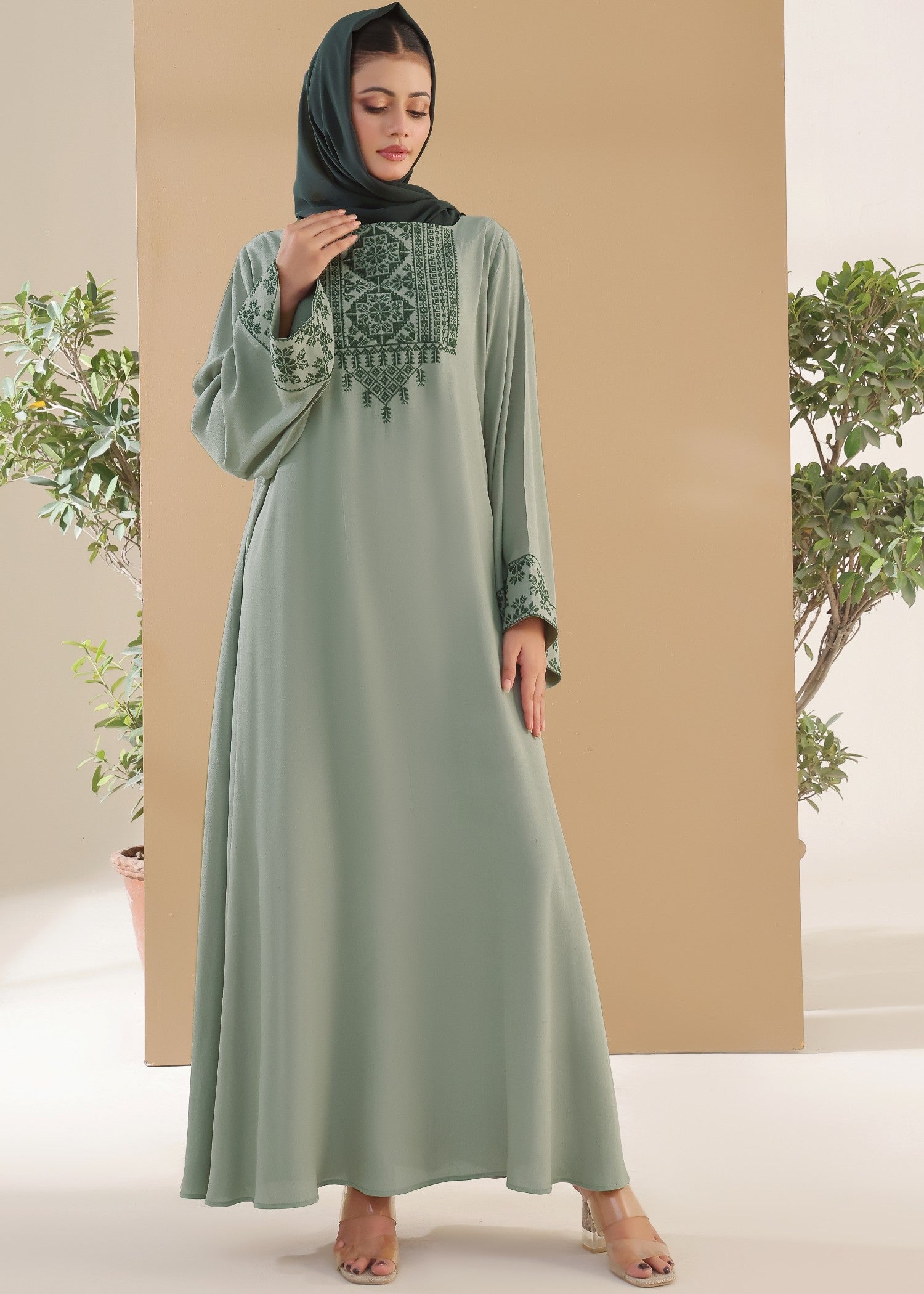 crepe viscose Abaya in Sage green