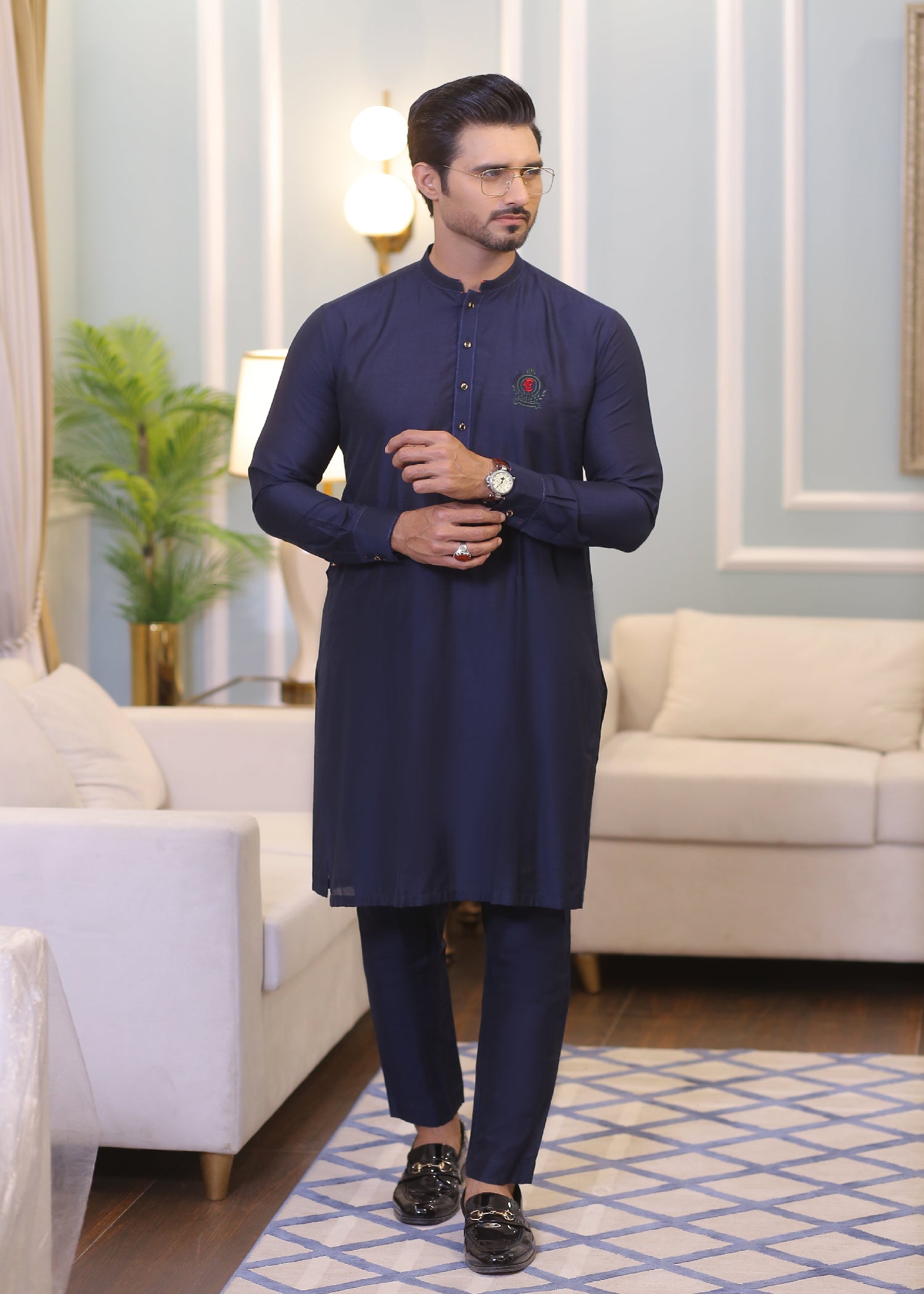 cotton silk Kurta Set in Blue