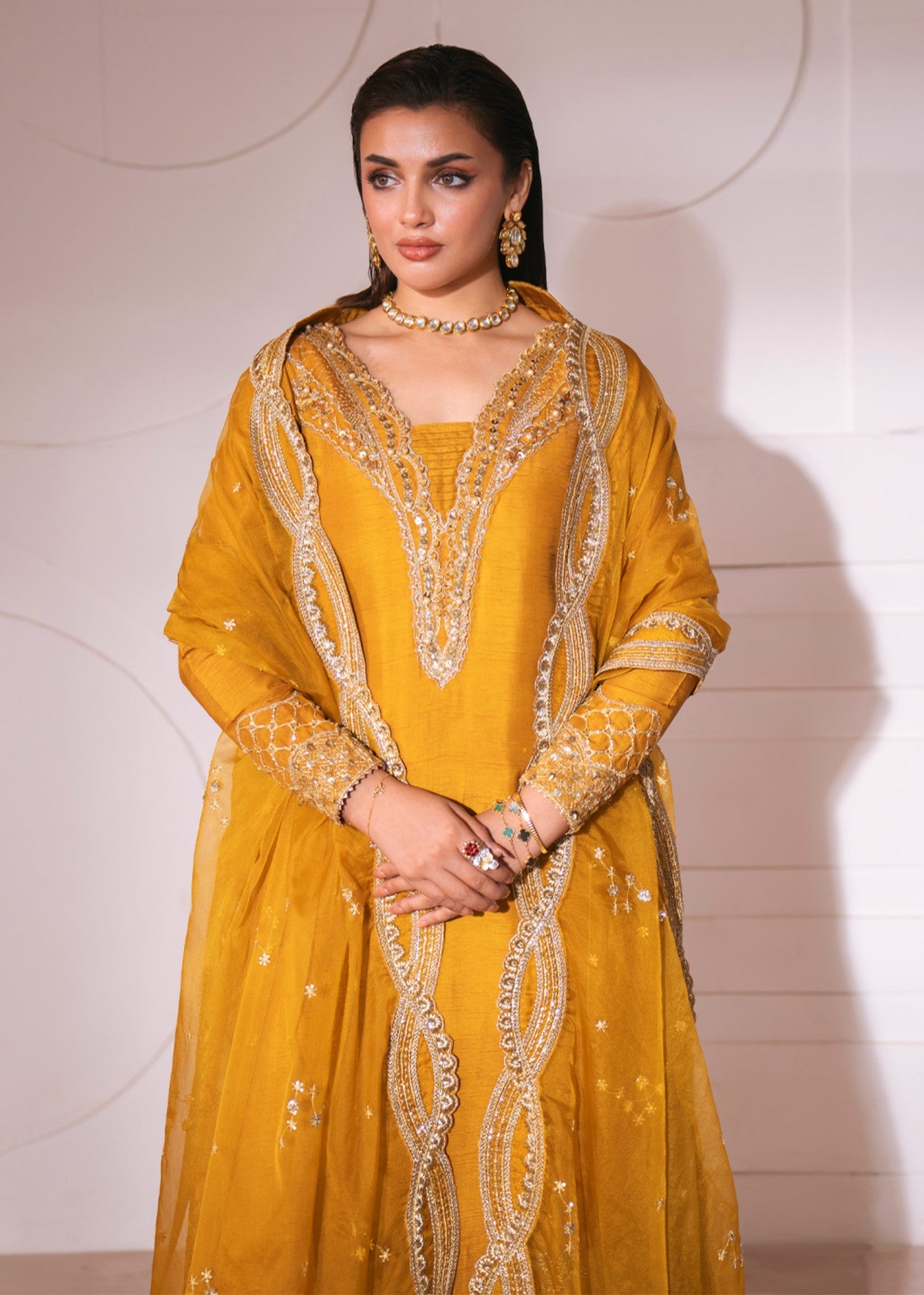 korean raw silk Kurta Set in Mustard