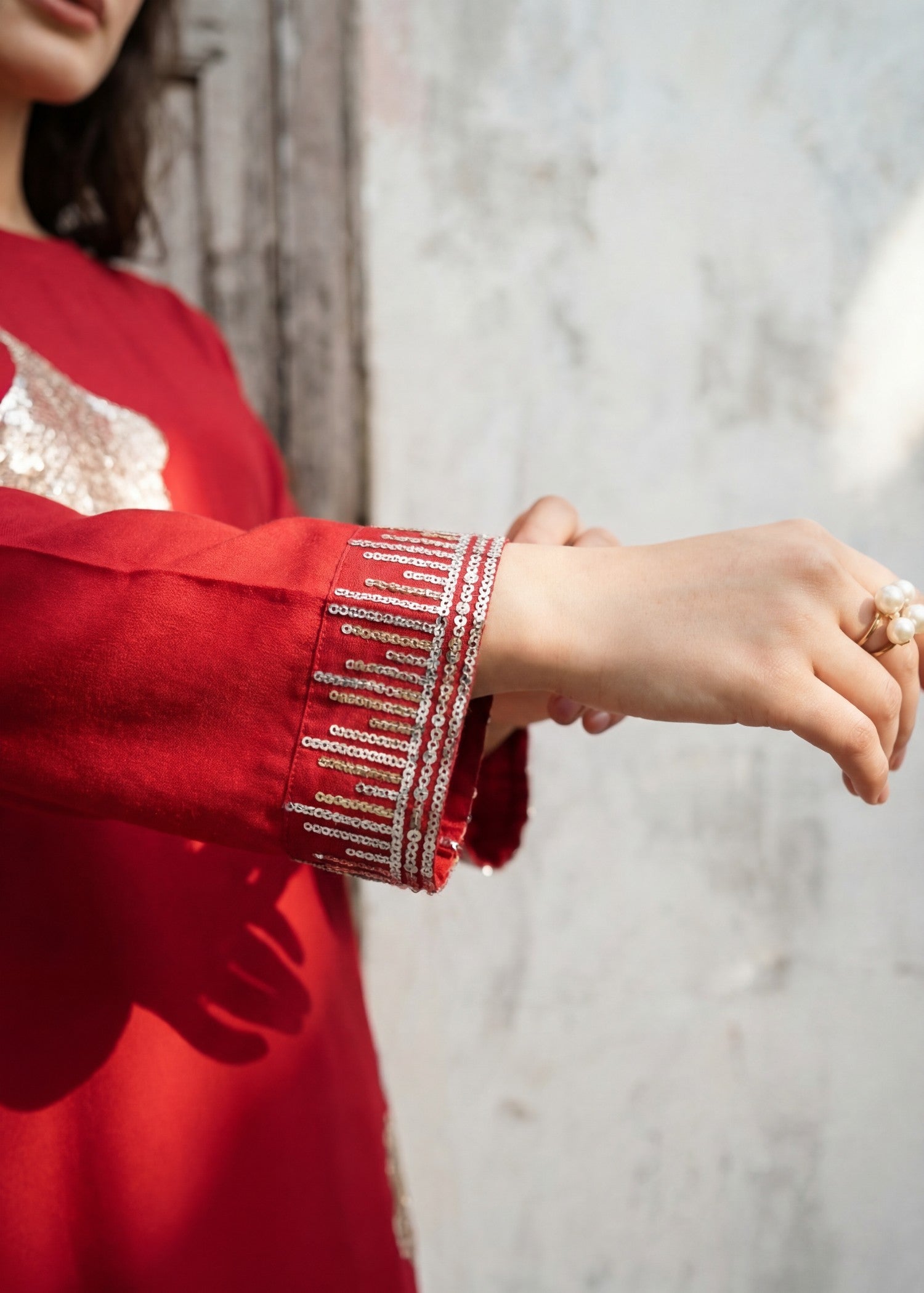 lawn Kurta Set in Cardinal red