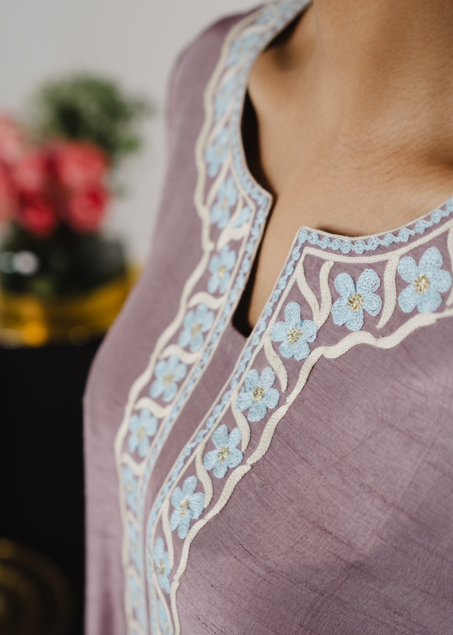 korean raw silk Kurta Set in Mauve pink