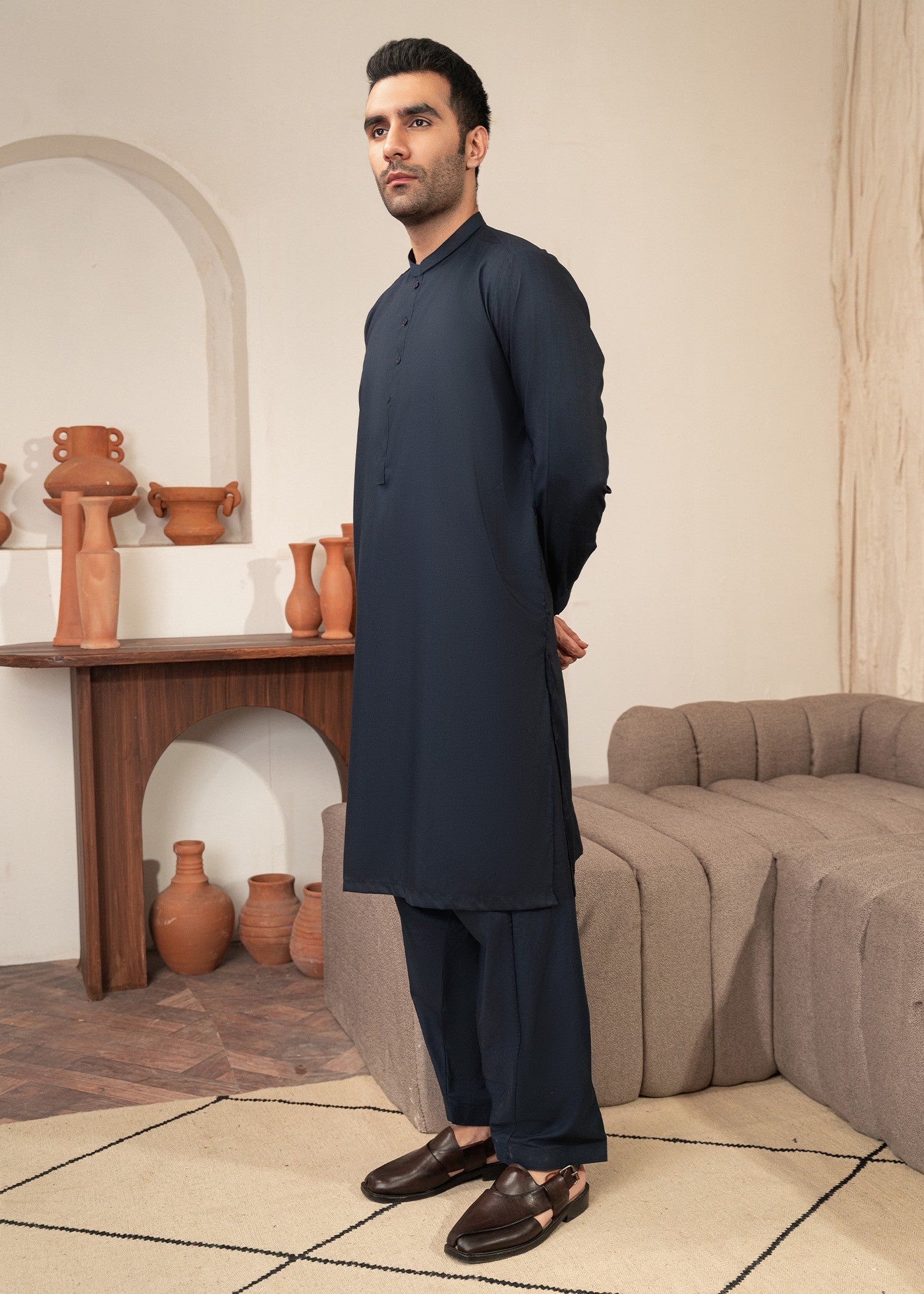 wash & wear Shalwar Kameez in Blue by Buraq