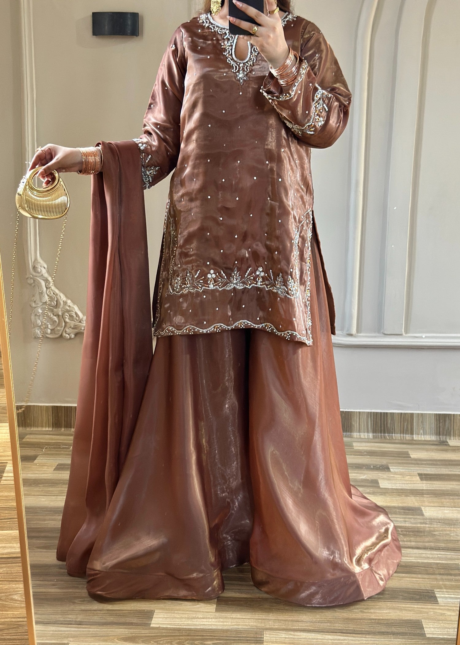 silk Gharara in Coffee brown