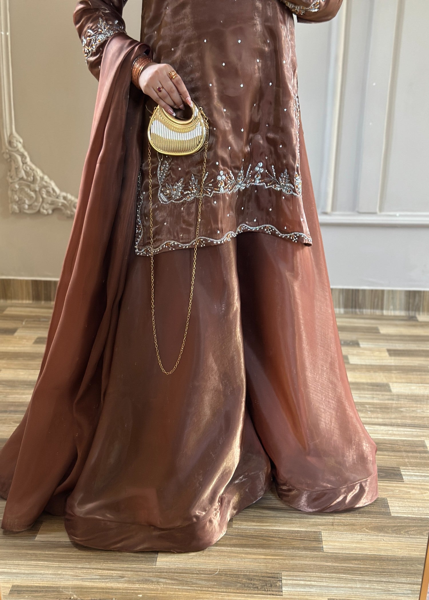silk Gharara in Coffee brown