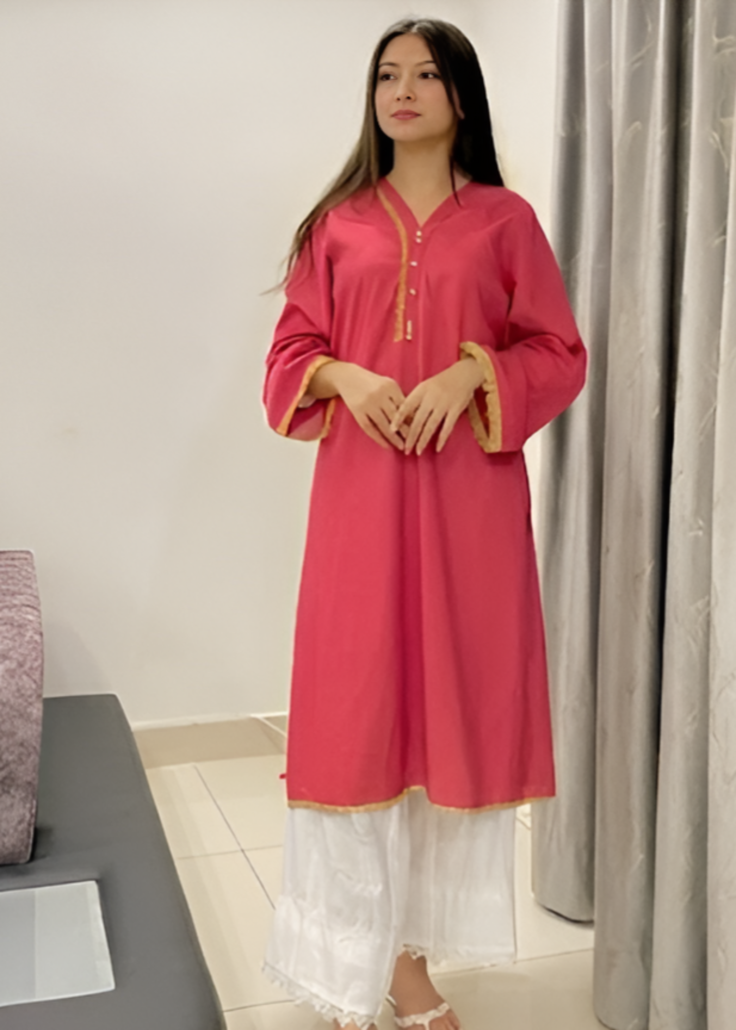 cotton Kurti in Watermelon pink
