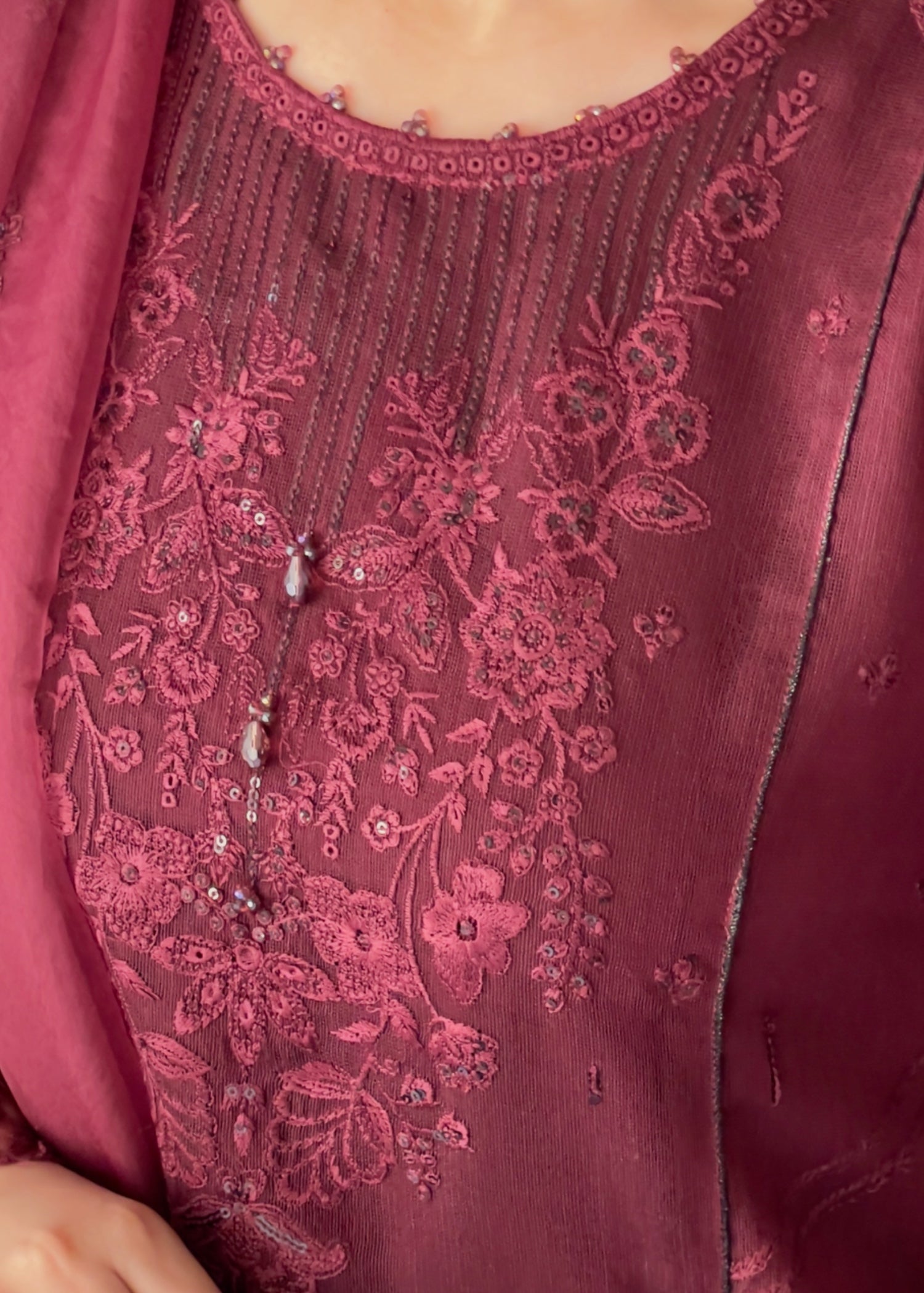 khaddi net Kurta Set in Maroon