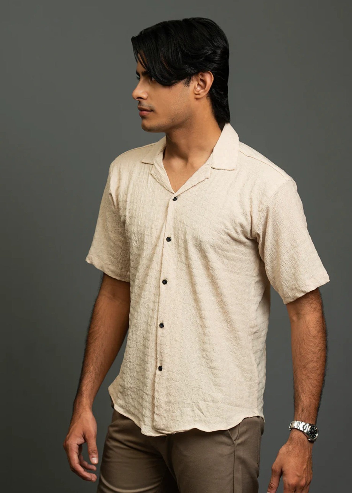 dobby Casual Shirt in Cream
