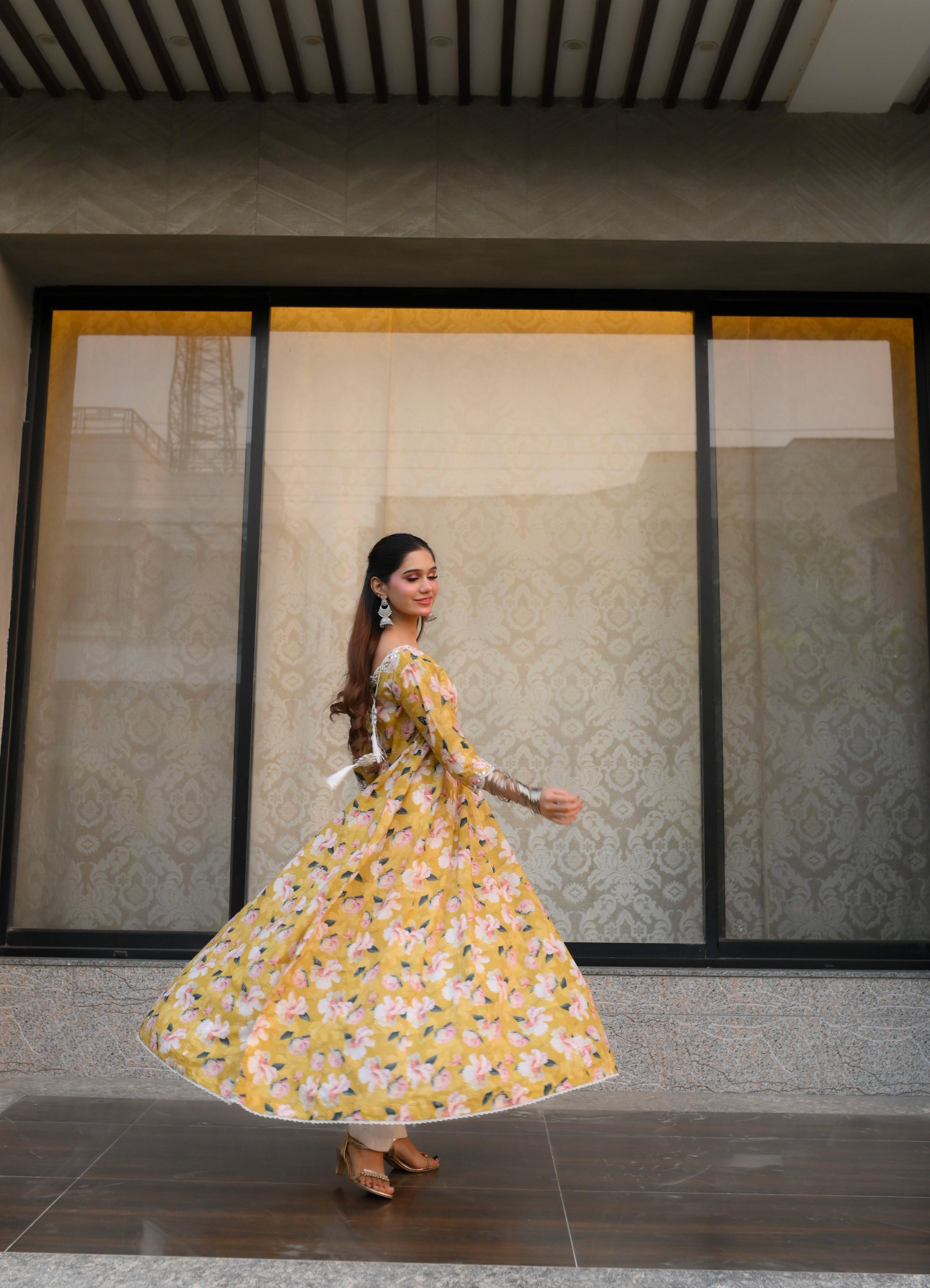 lawn Pishwas in Yellow green