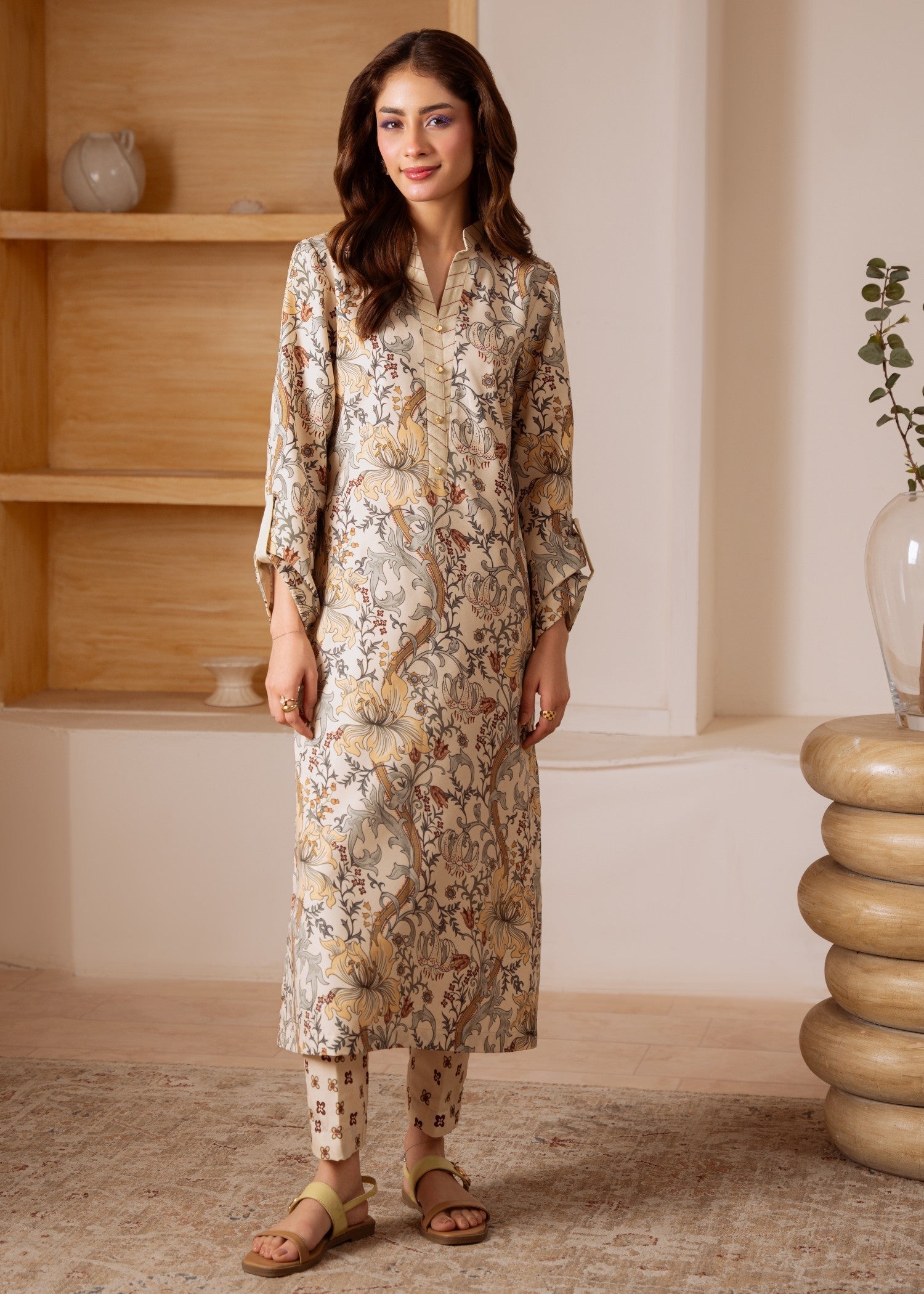 poly lawn Kurta Set in Antique white