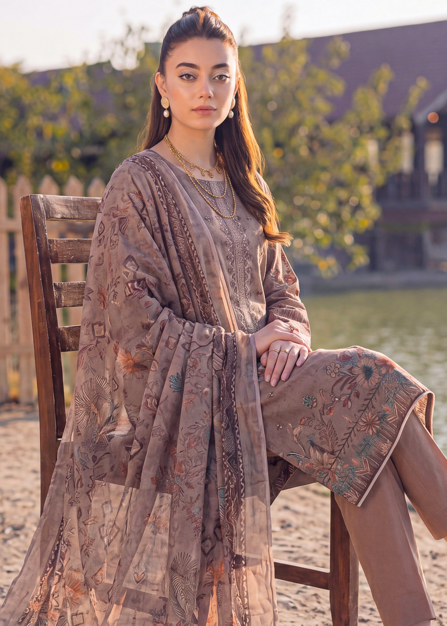 karandi Unstitched in Camel brown