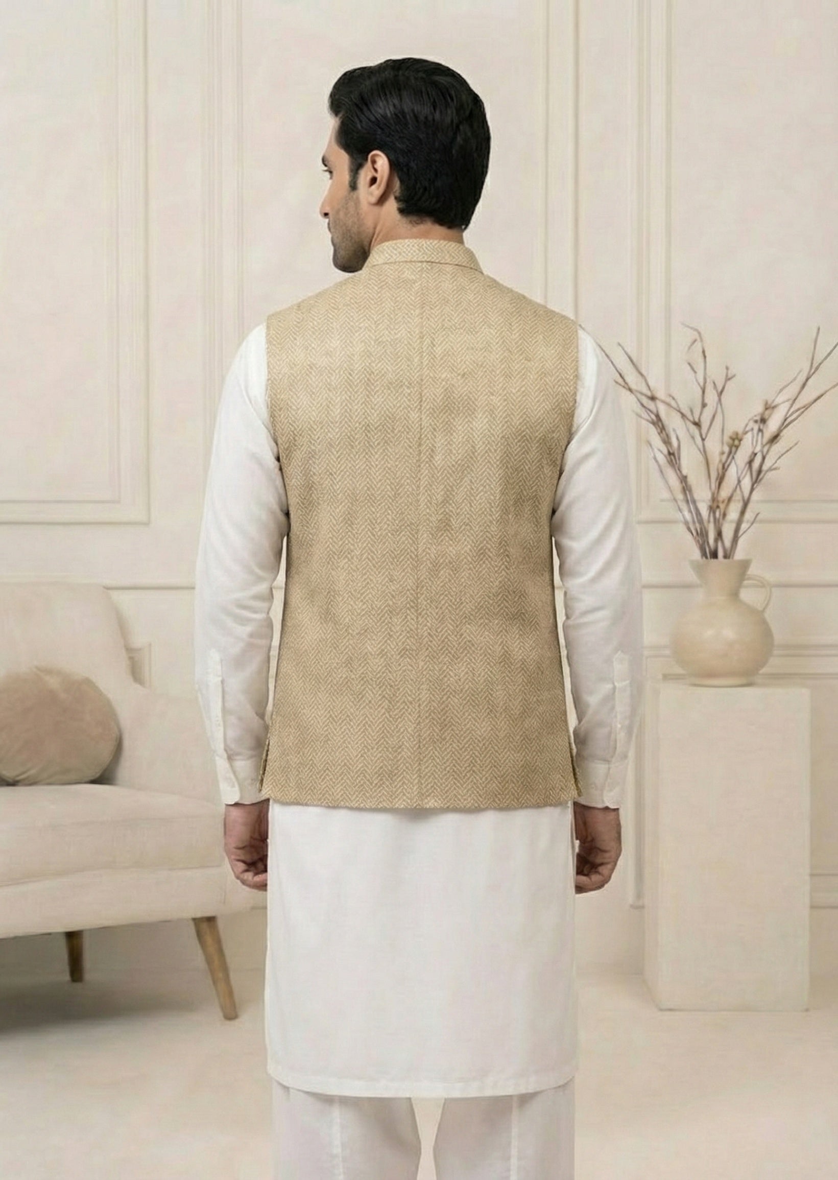 traditional jamawar Waistcoat in Gold by Real Image Clothing