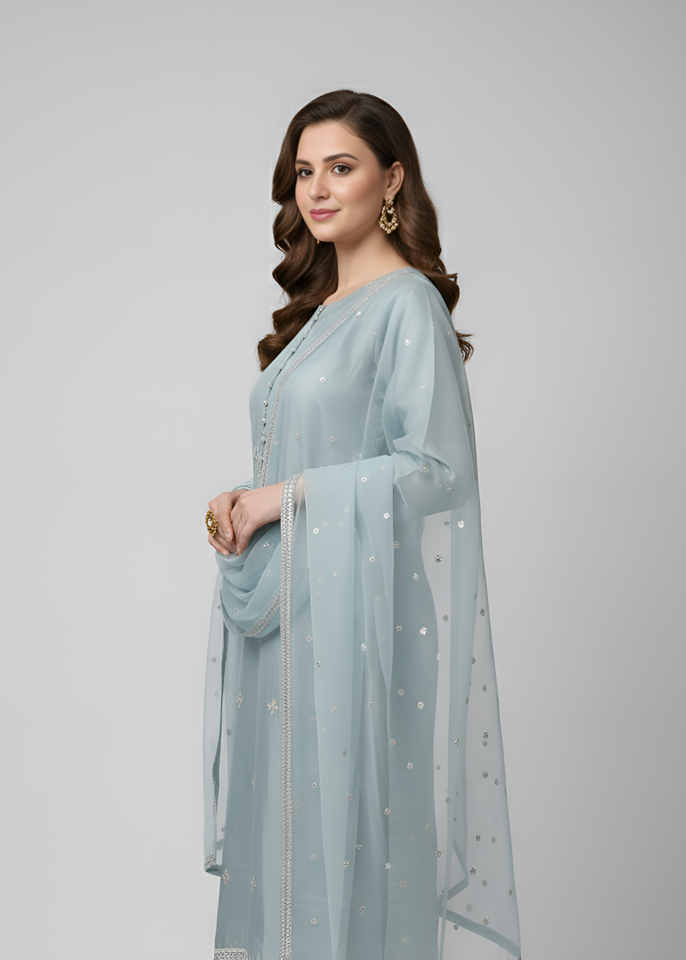 raw silk Kurta Set in Powder blue