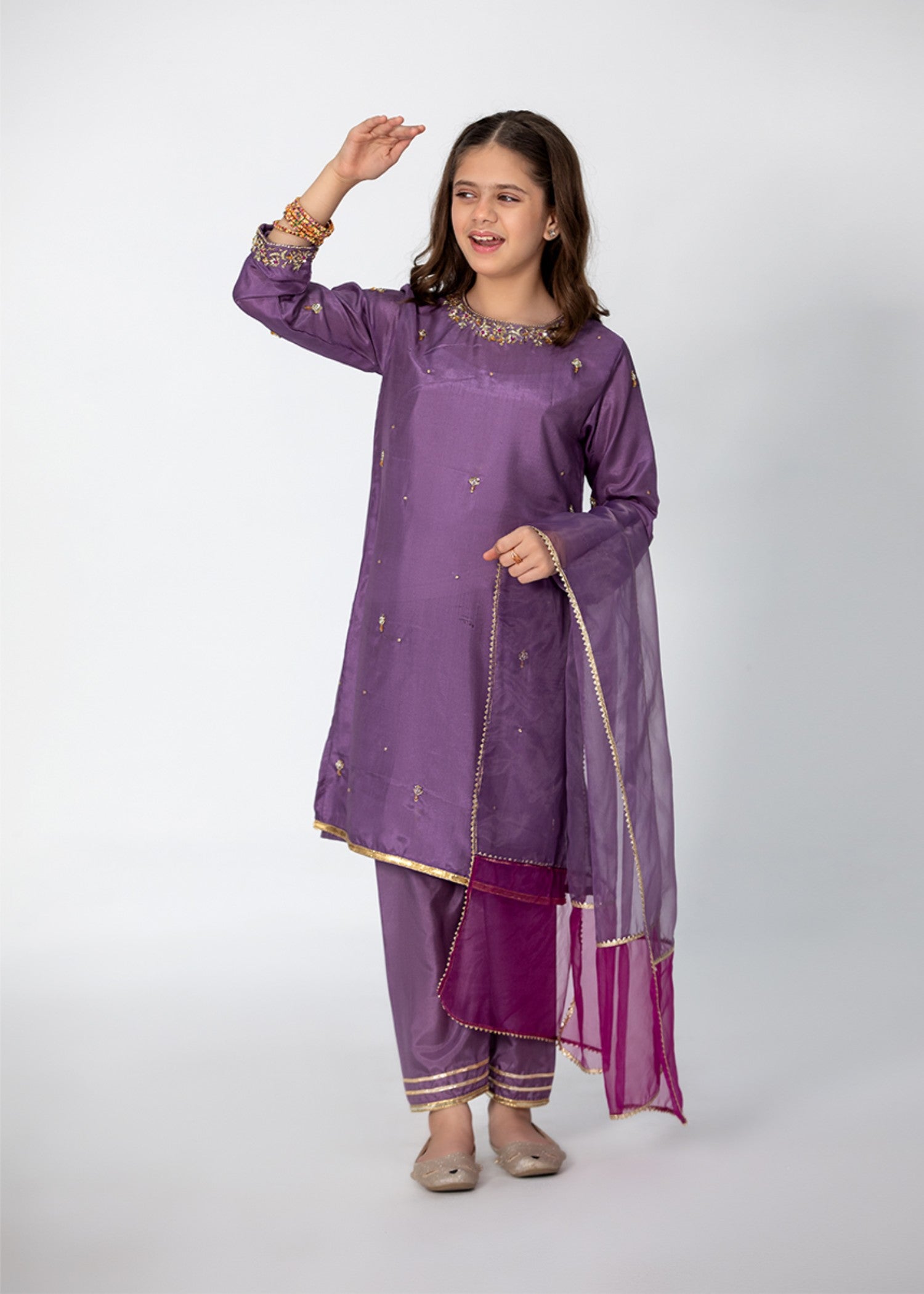 raw silk Kurta Set in Purple ash
