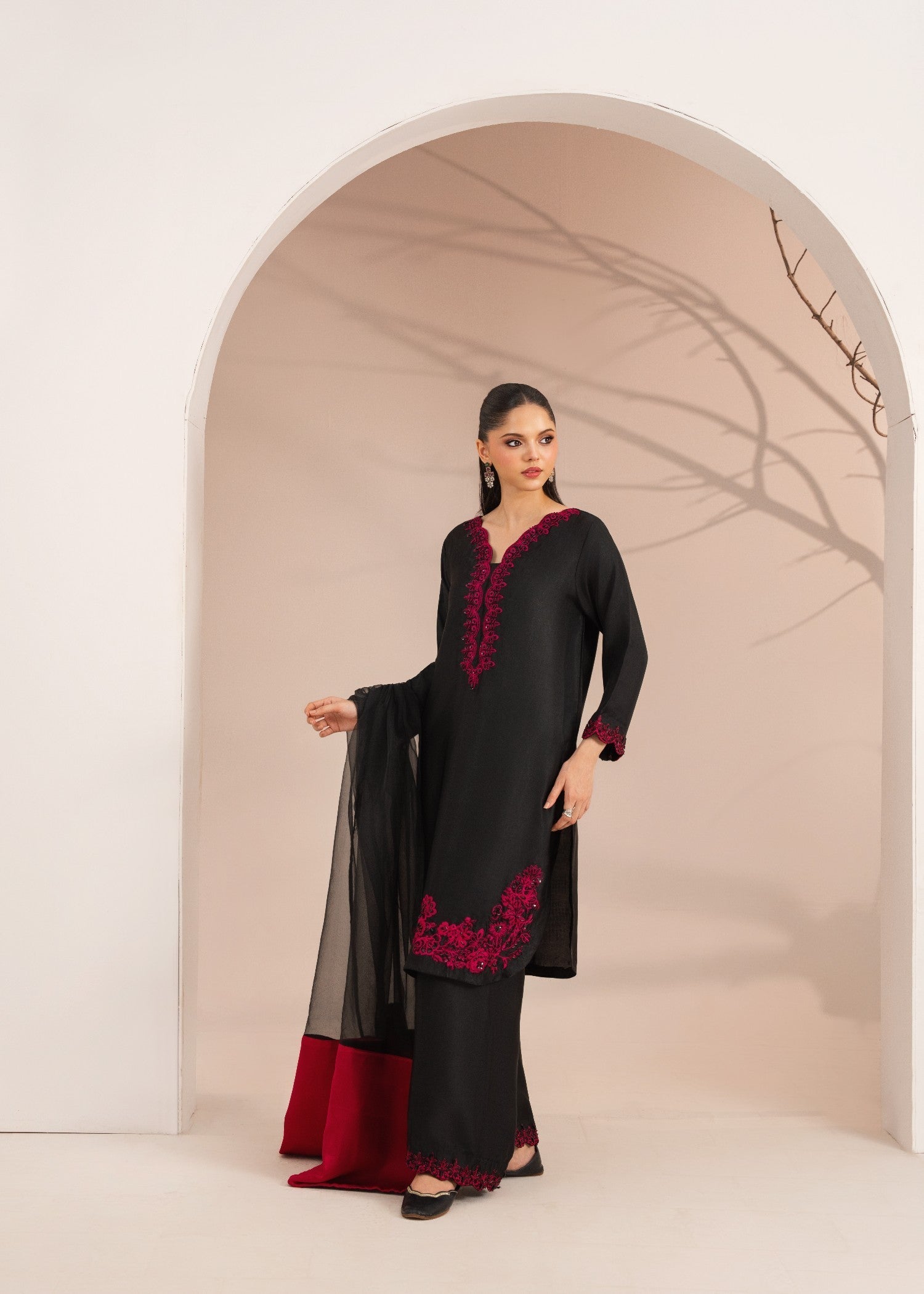 silk charmeuse Kurta Set in Jet black