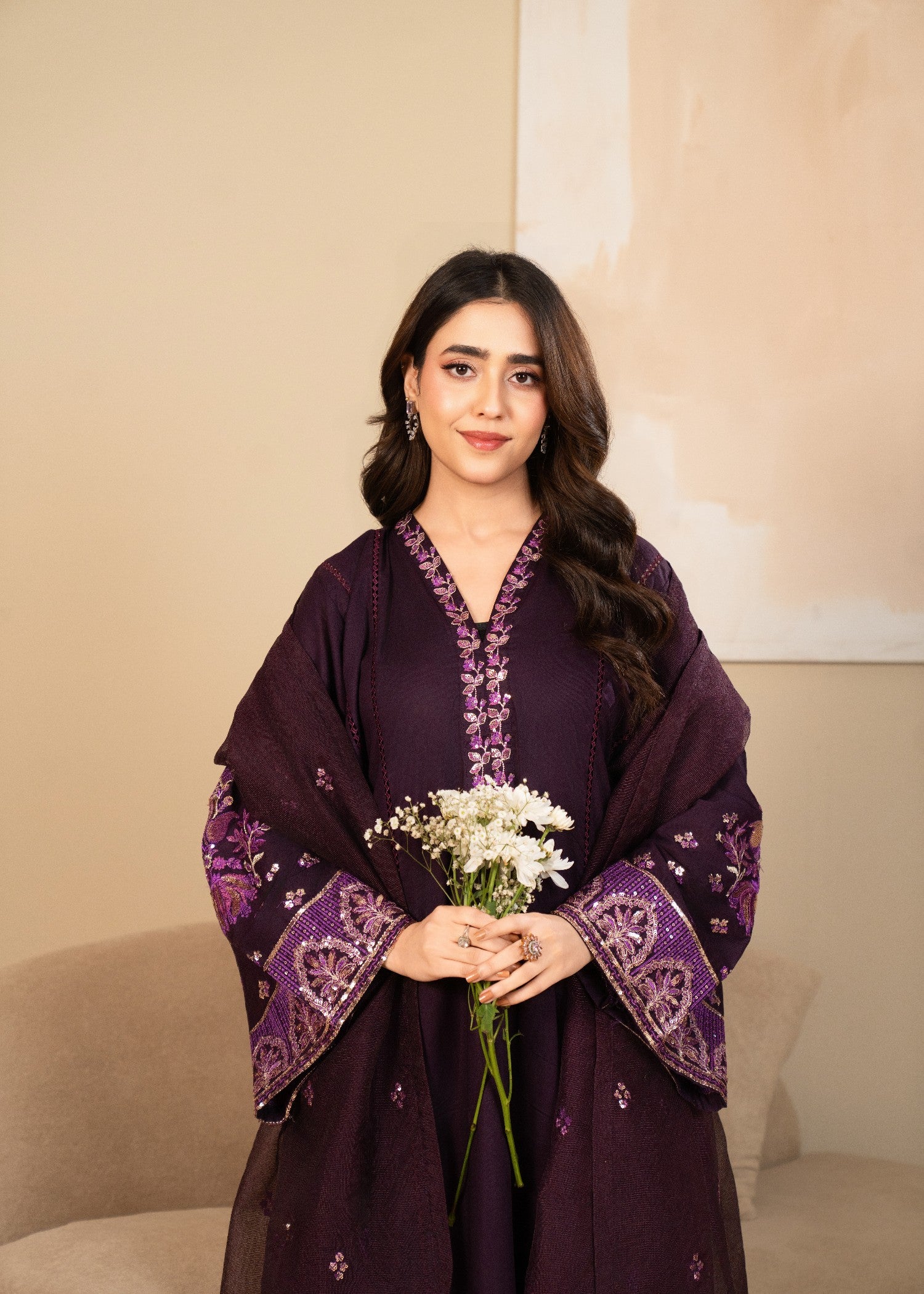 lawn cotton Pishwas in Deep purple