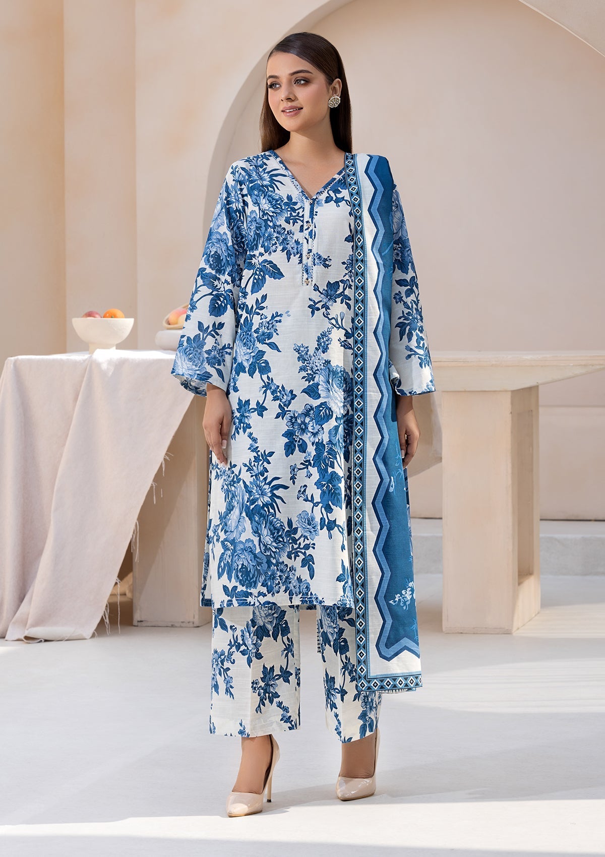 khaddar Kurta Set in Sky blue