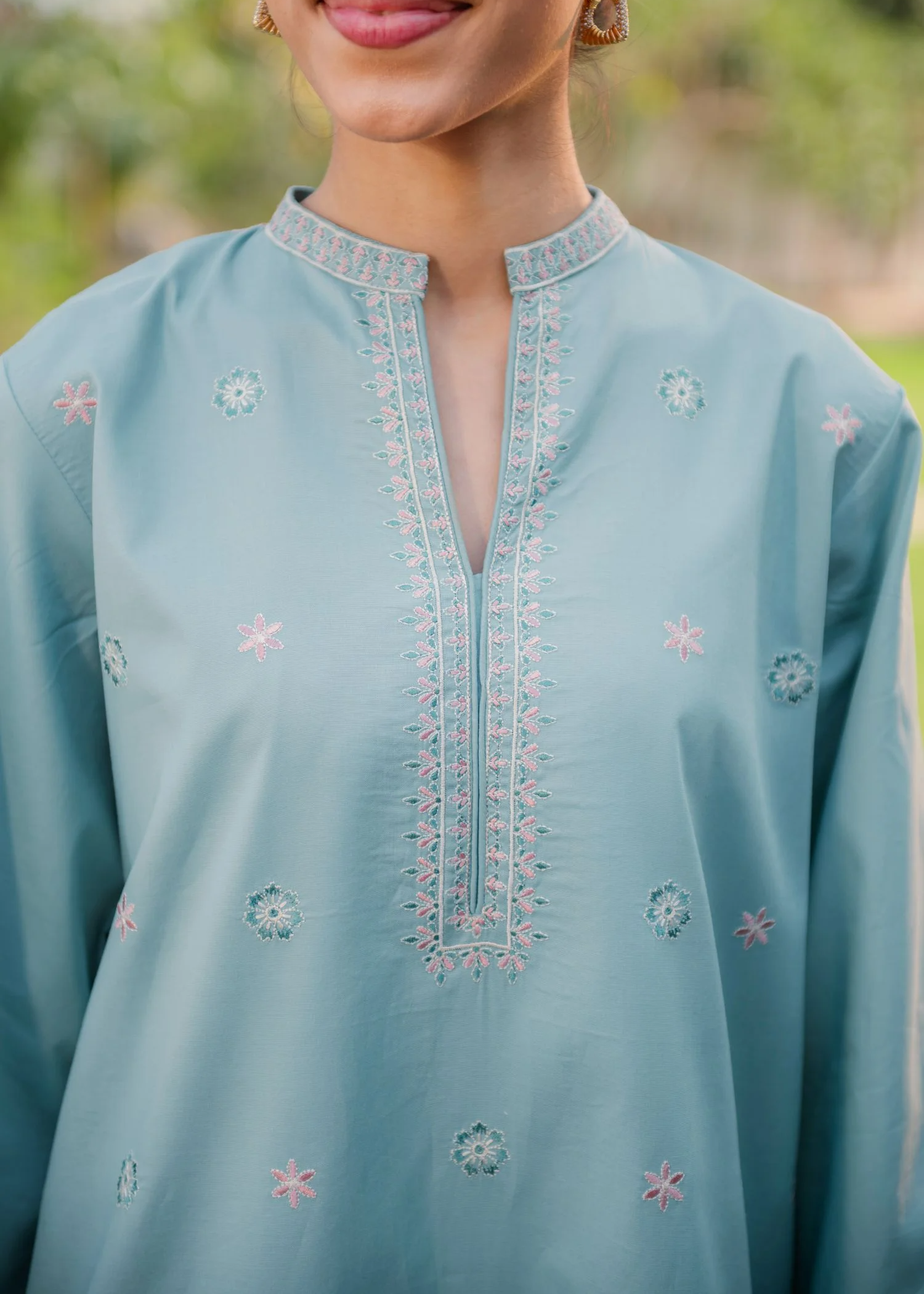pure cotton Kurta Set in Ice blue