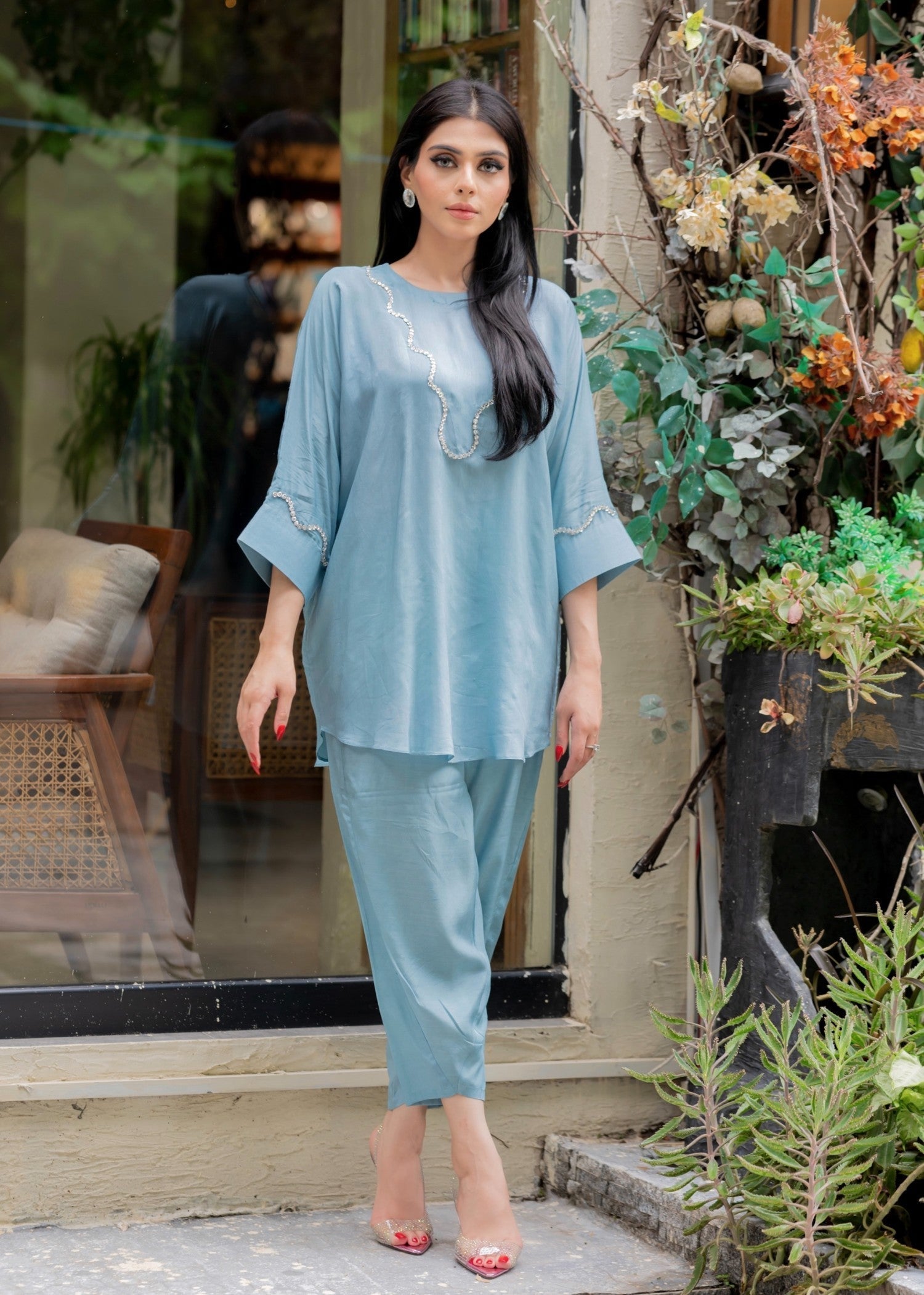 thai silk Co ord Sets in Sky blue
