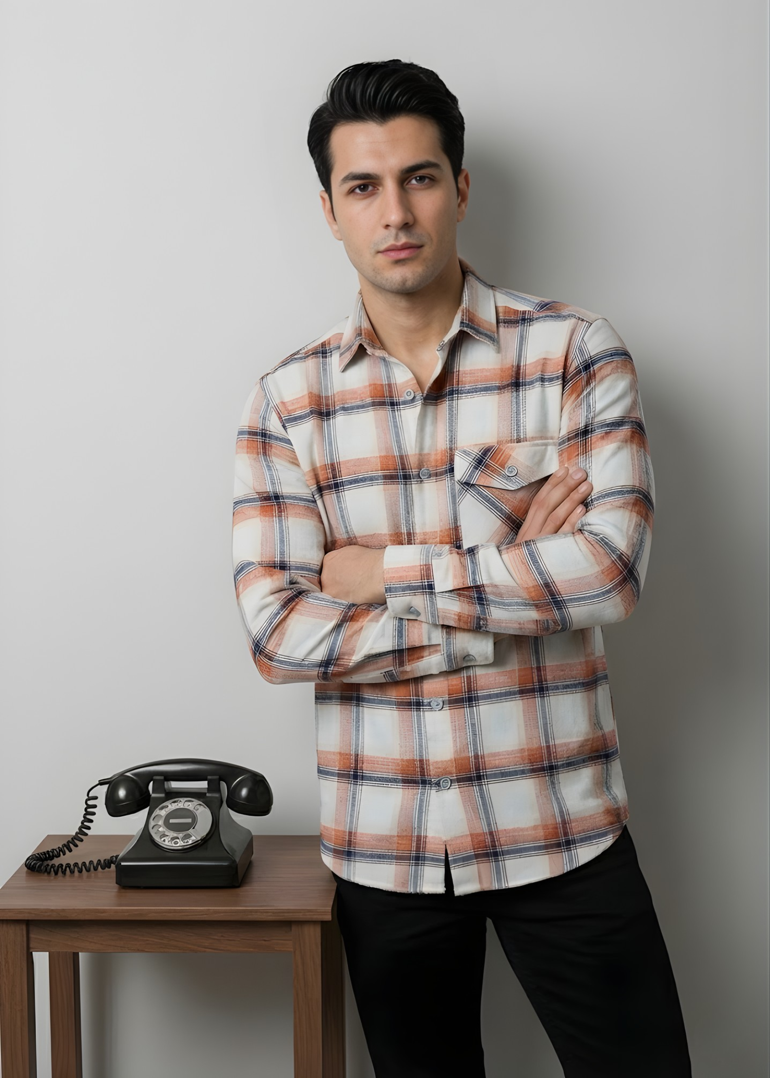 flannel Casual Shirt in Peach pink, multi