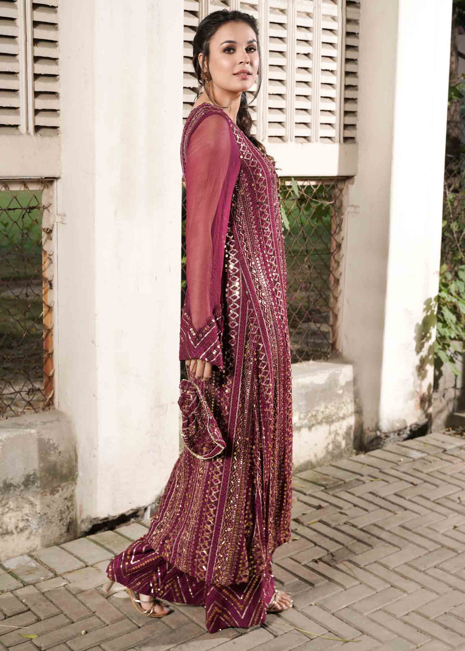 chiffon Gown in Plum
