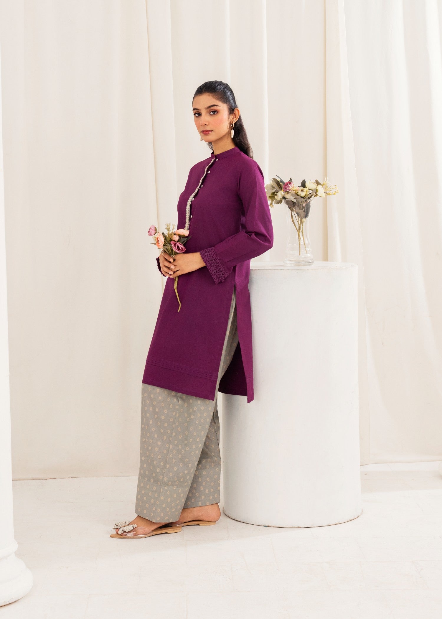 lawn Kurta Set in Purple