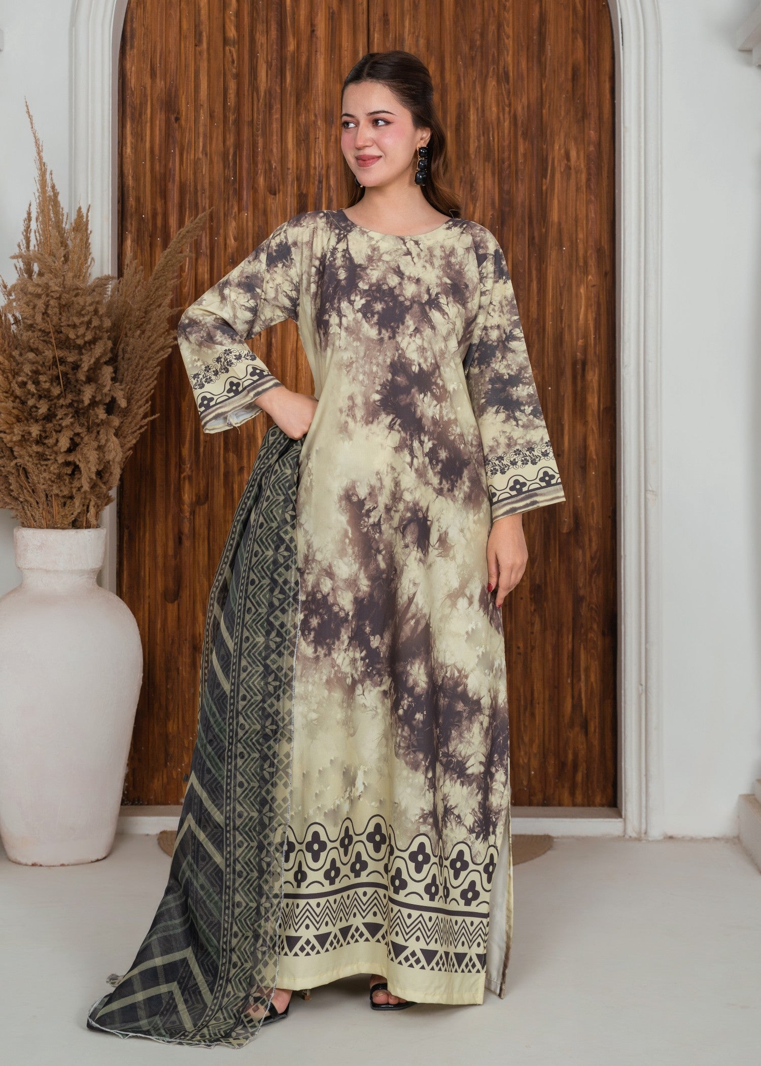 silk crepe Kurta Set in Tea green