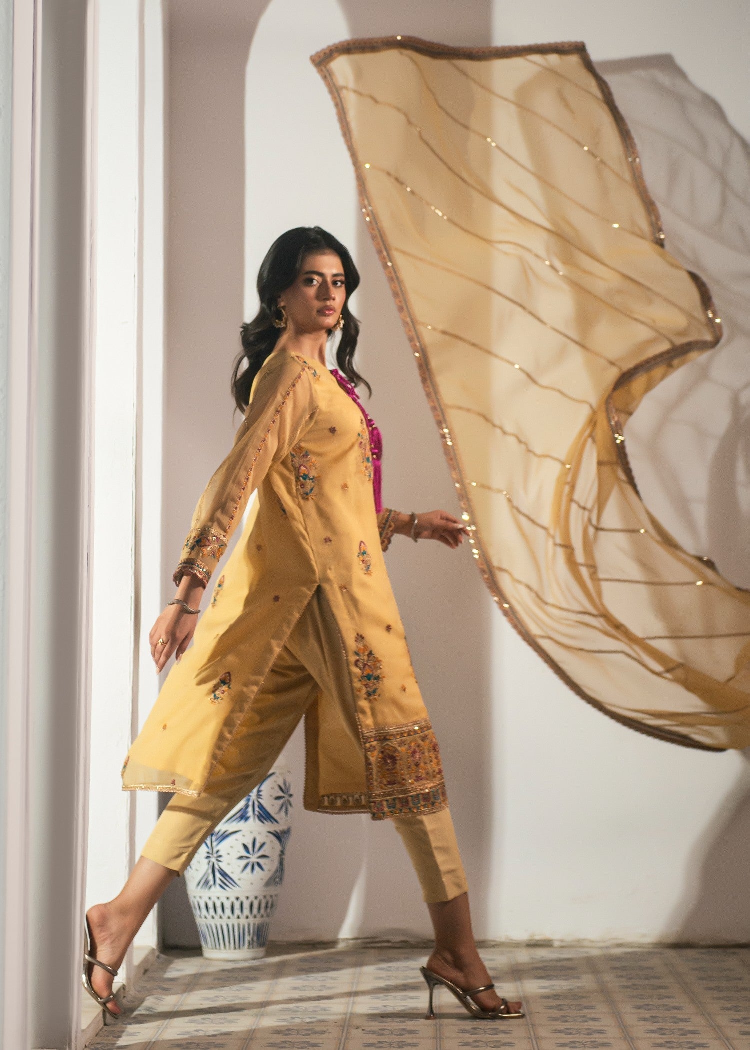 chiffon Kurta Set in Champagne