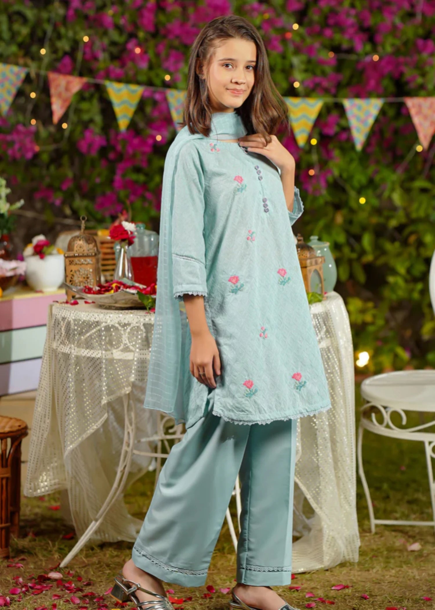 chikankari cotton Kurta Set in Sky blue