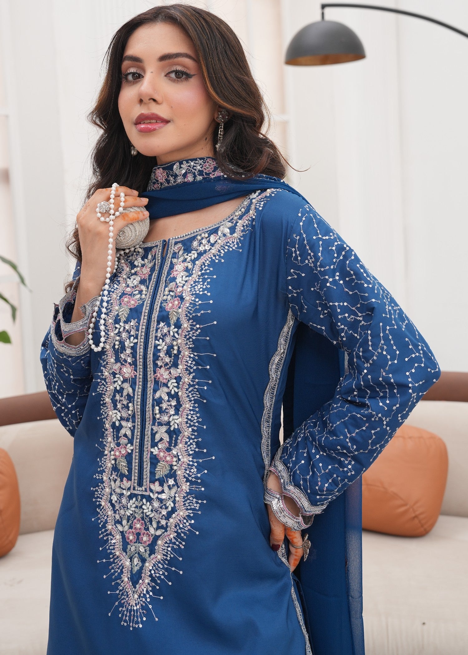 kattan silk Kurta Set in Yale blue