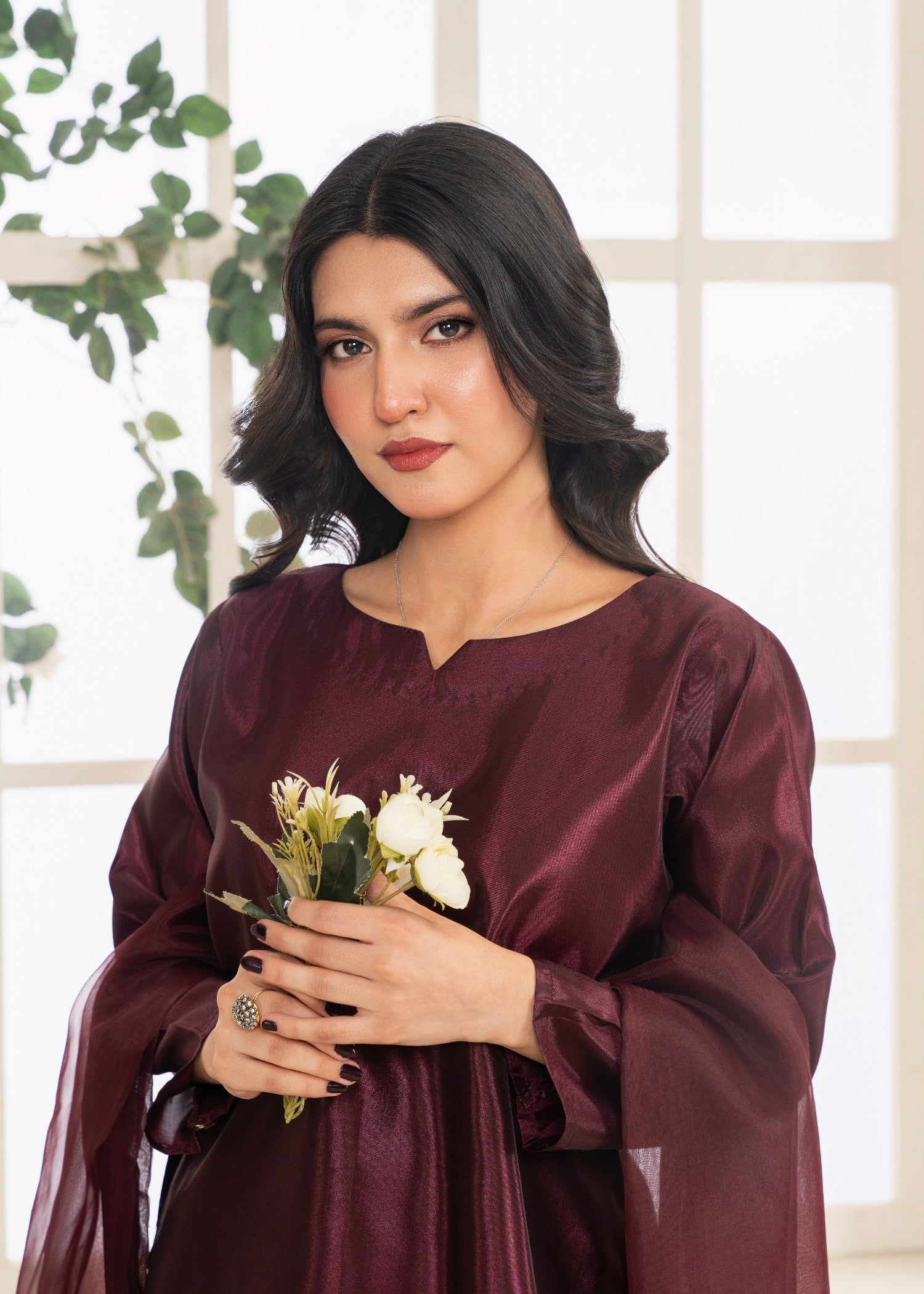 blended kattan silk Kurta Set in Wine