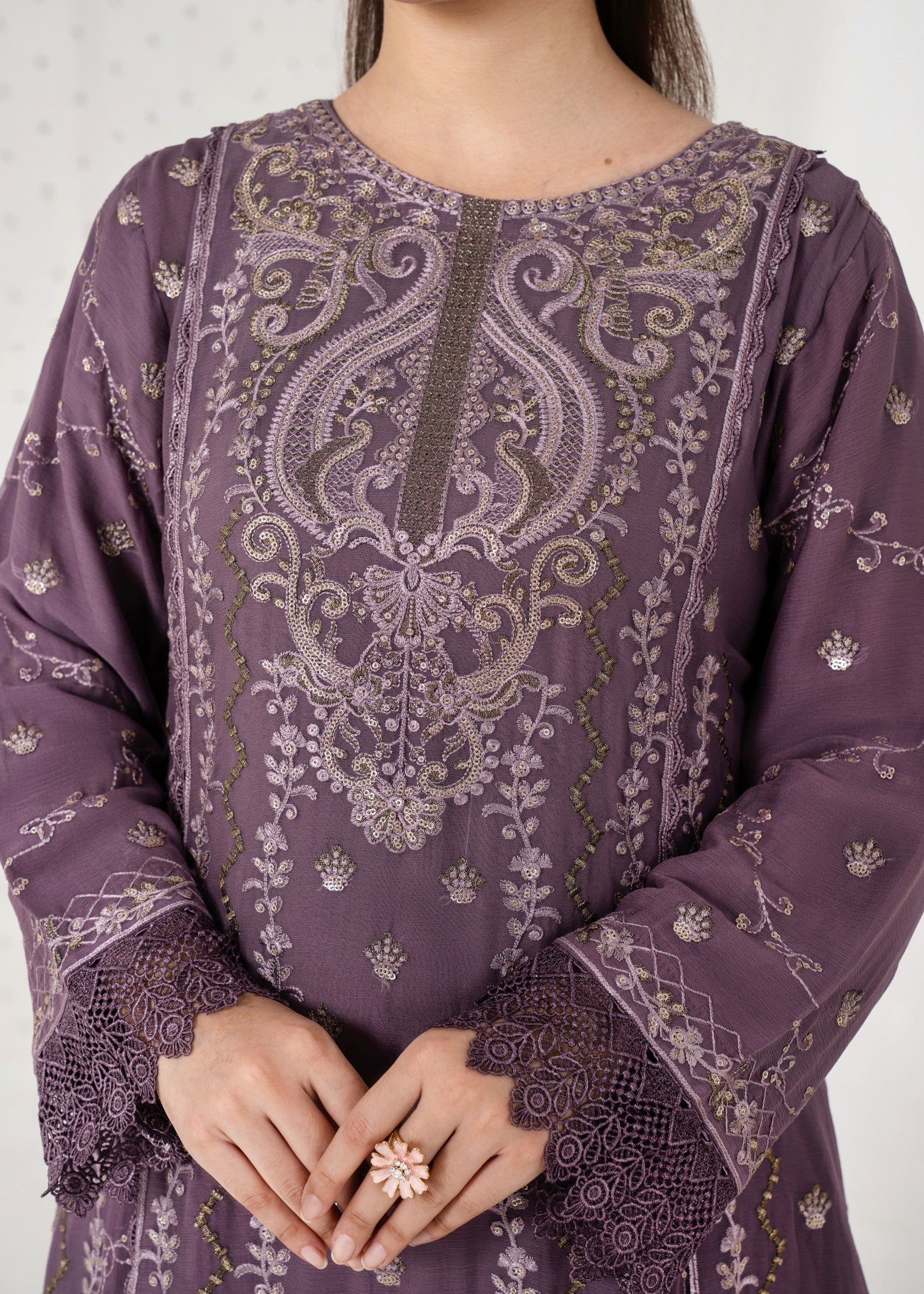 pk crinkle chiffon Kurta Set in Purple mountain majesty