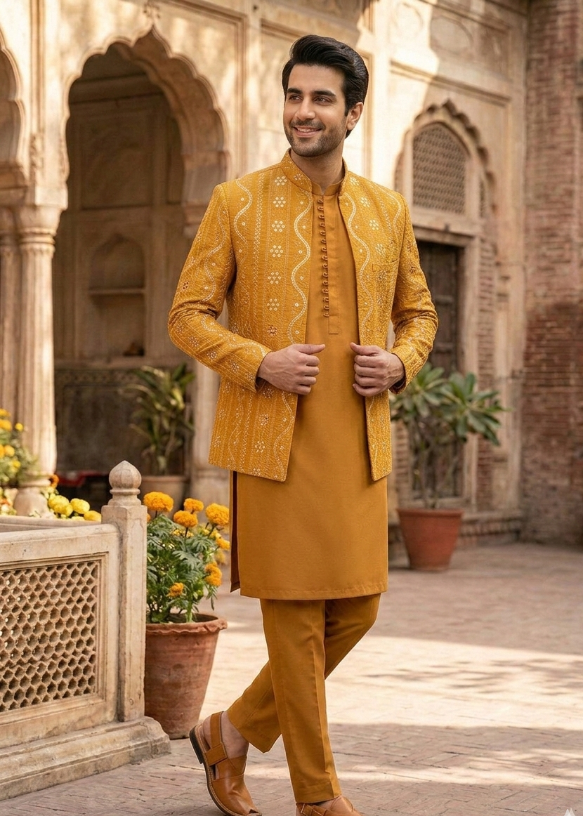 silk Prince Coat in Mustard, gold