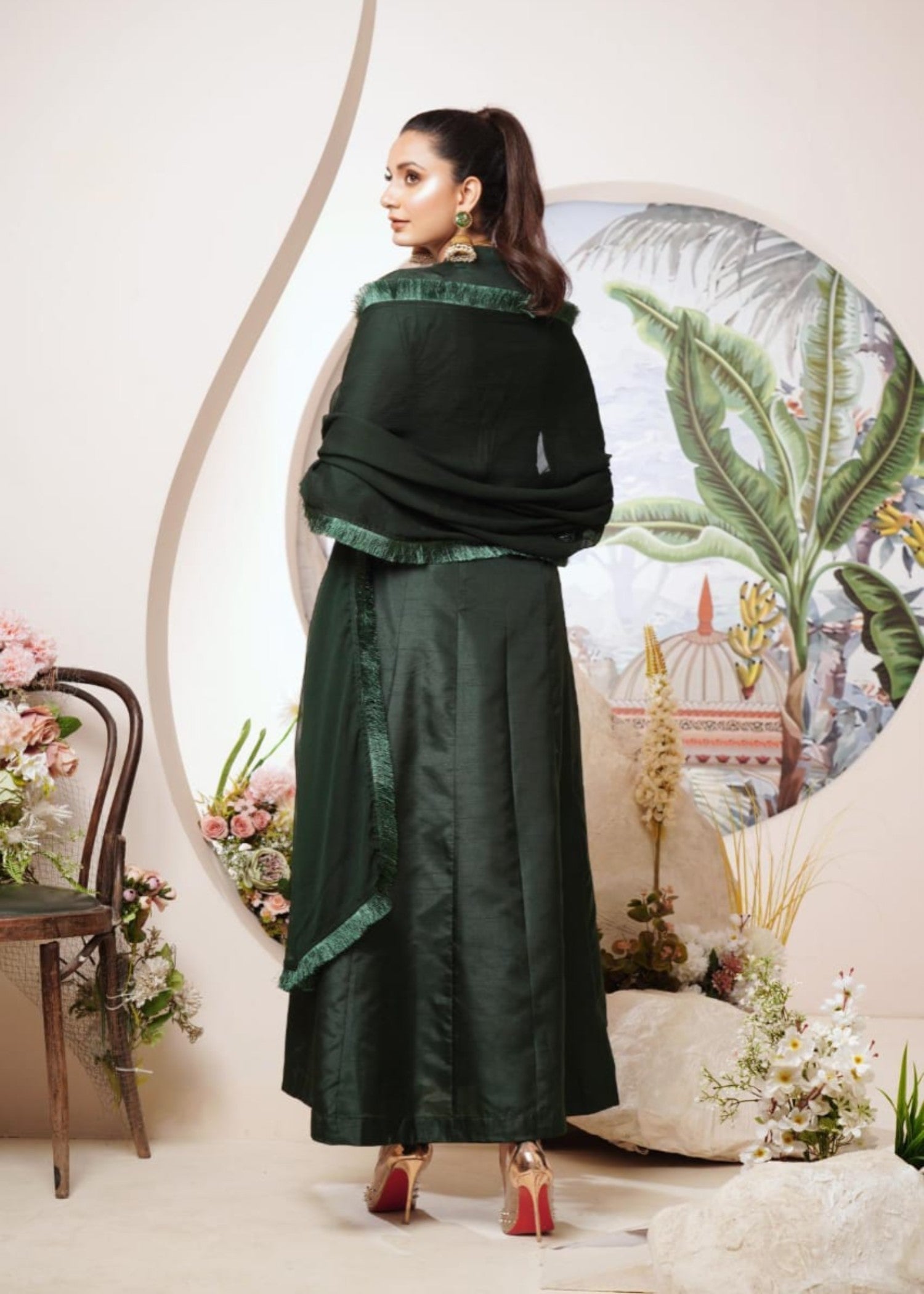 raw silk Pishwas in Green