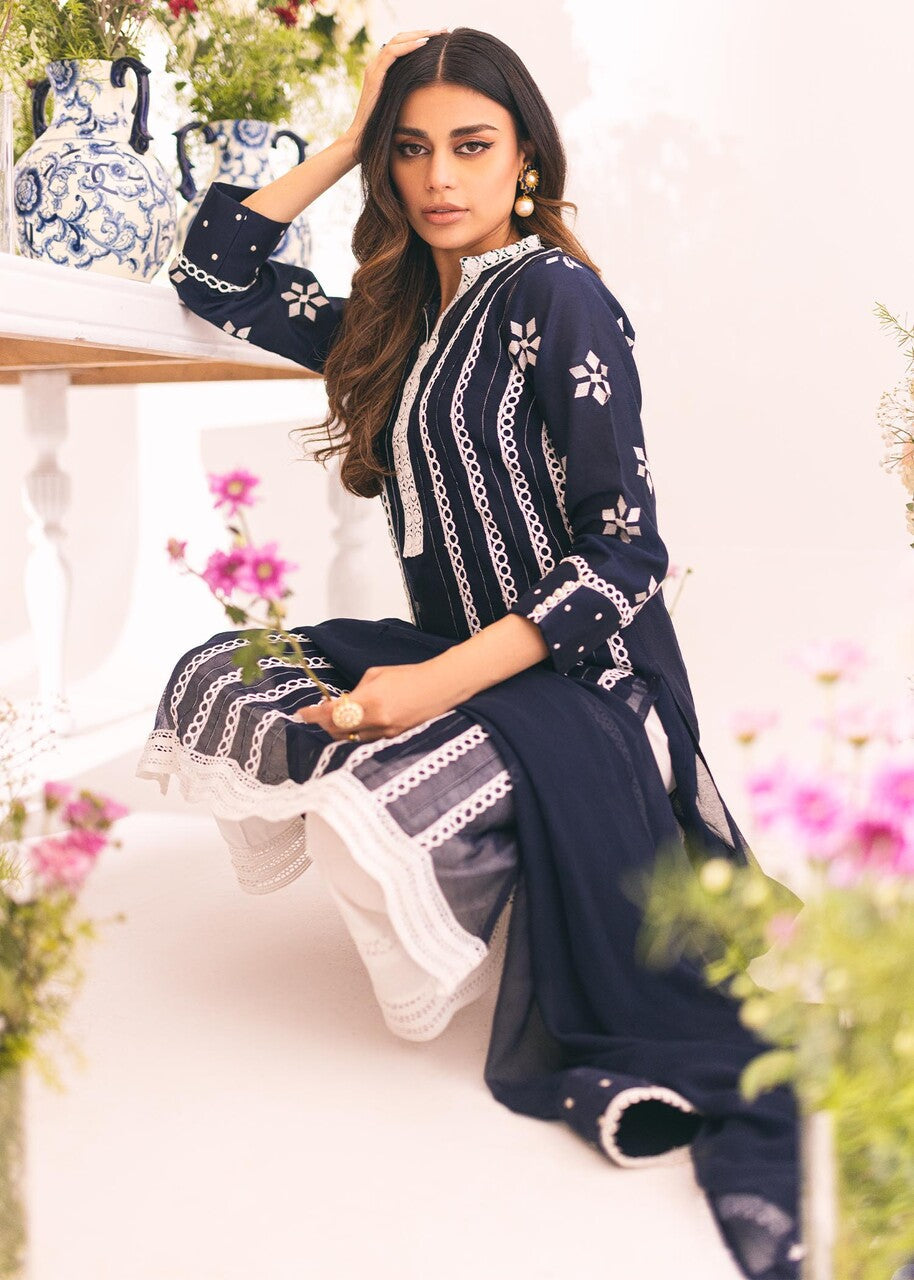 khaddi net Kurta Set in Dark blue