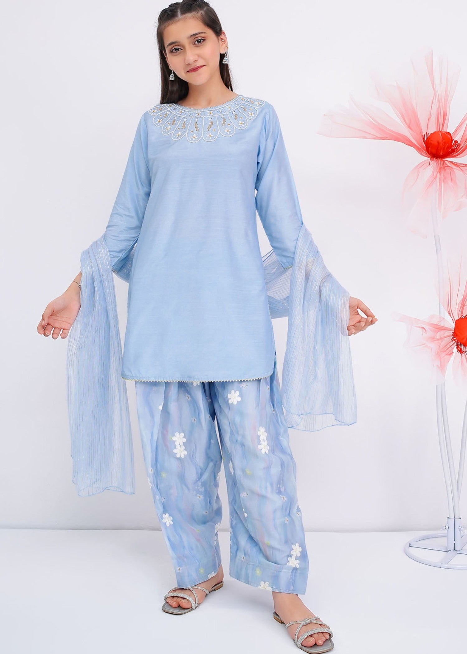 cotton silk Kurta Set in Sky blue